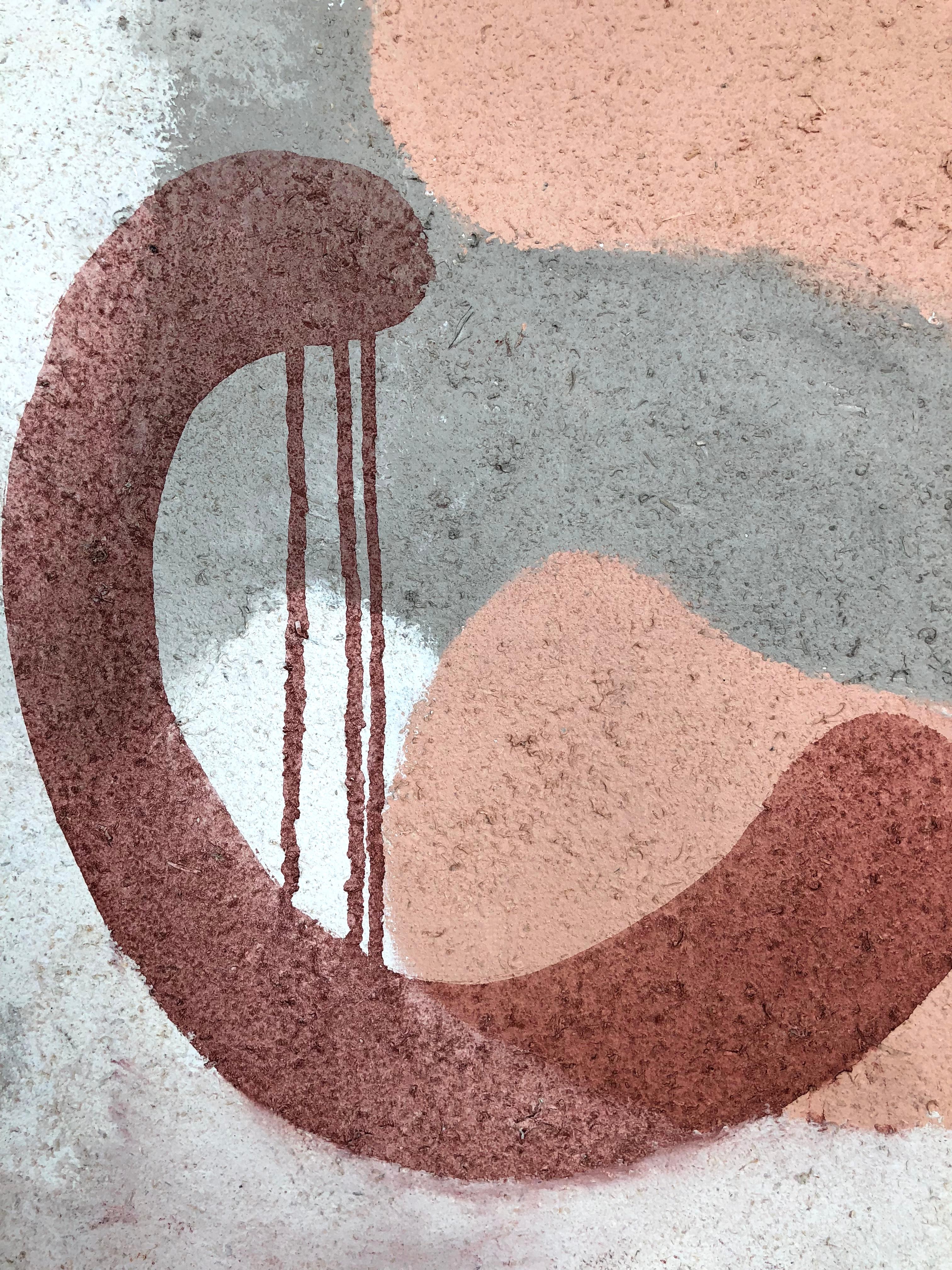 Composition XXI - peinture carrée de couleur grise, pêche et rouge bordeaux clair  - Abstrait Mixed Media Art par Natalia Sitnikova