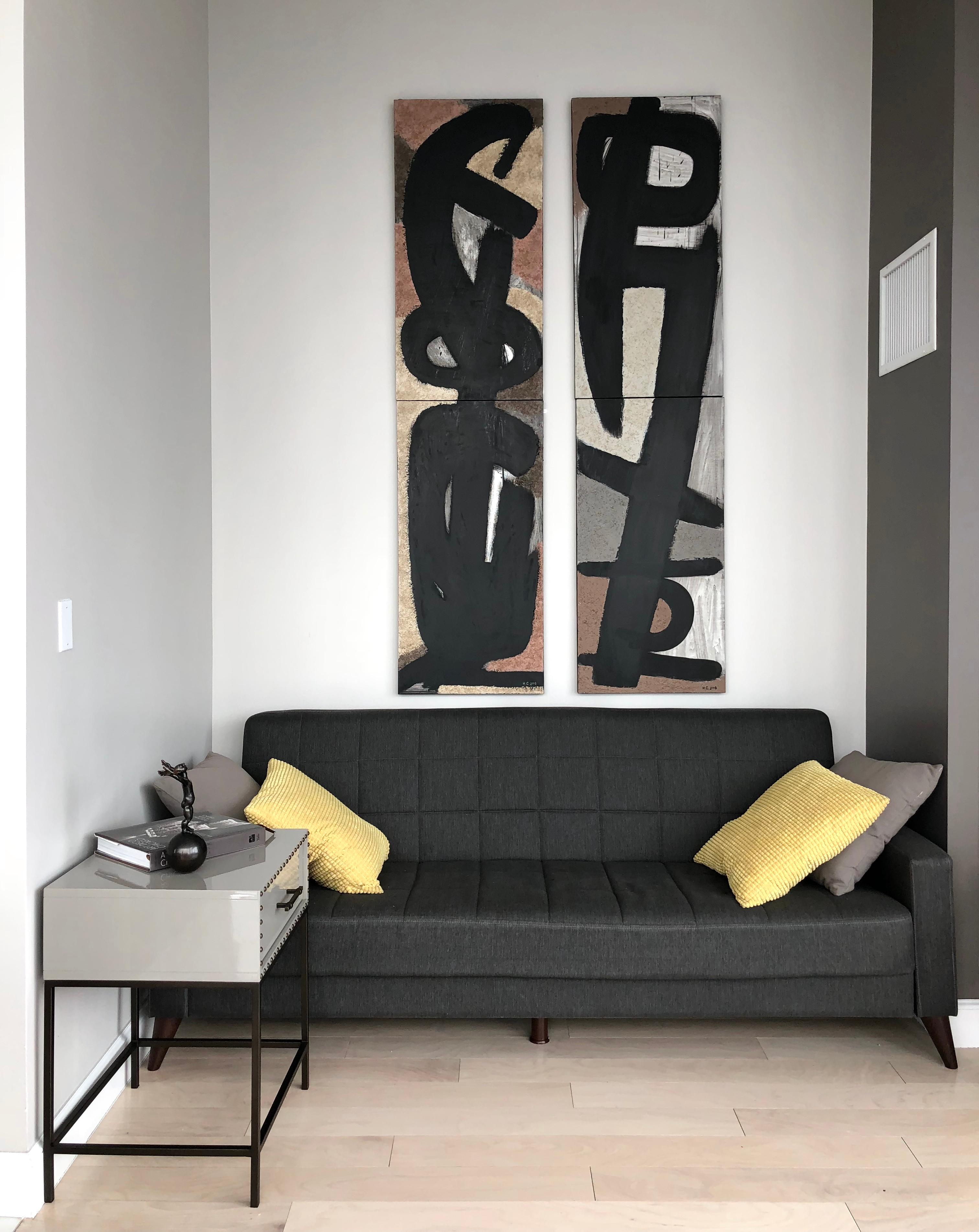 From Vertical Series II & III - art in dark in black, grey, beige, peach puff 9