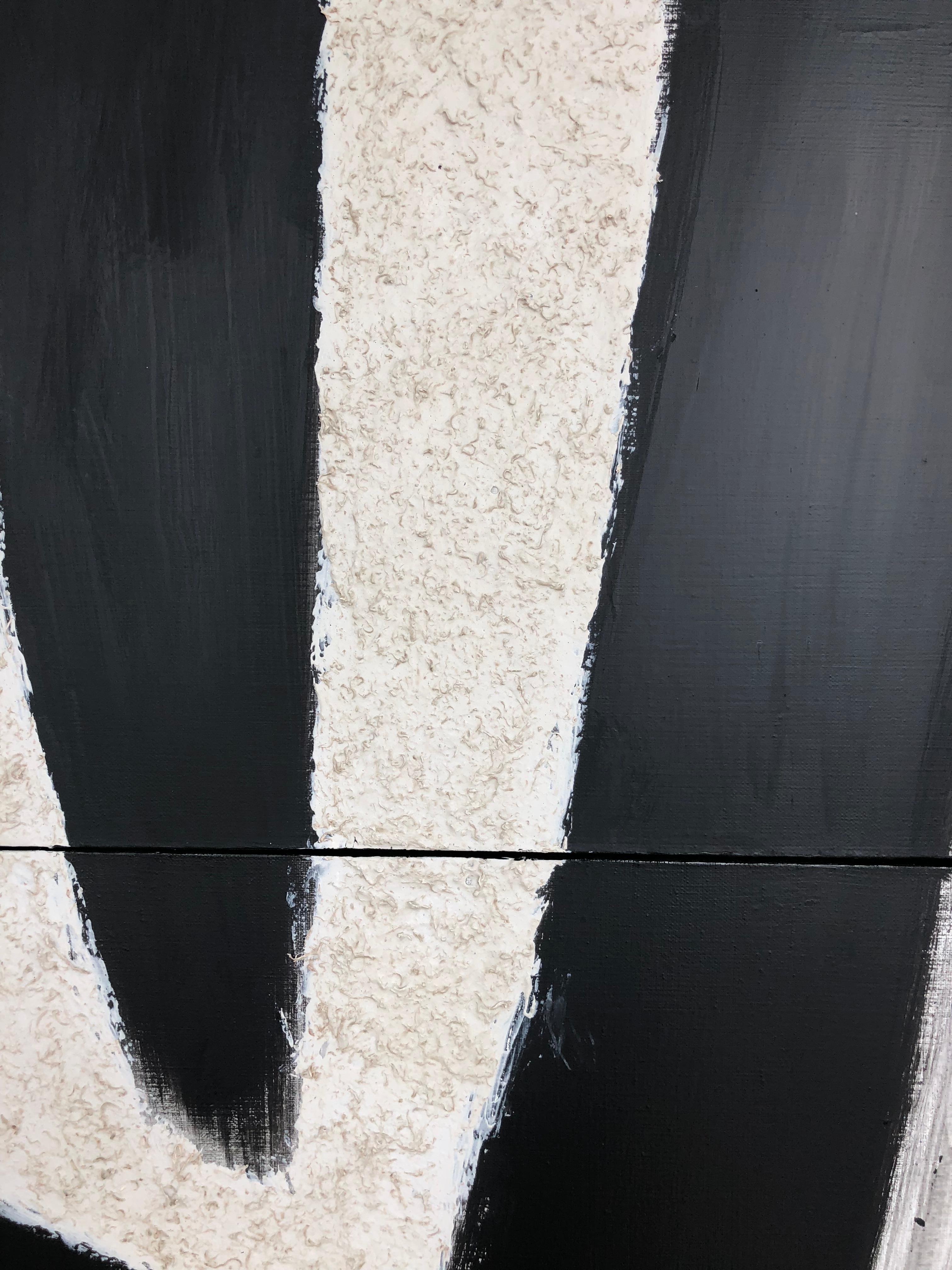 From Vertical Series II & III - art in dark in black, grey, beige, peach puff - Black Abstract Painting by Natalia Sitnikova