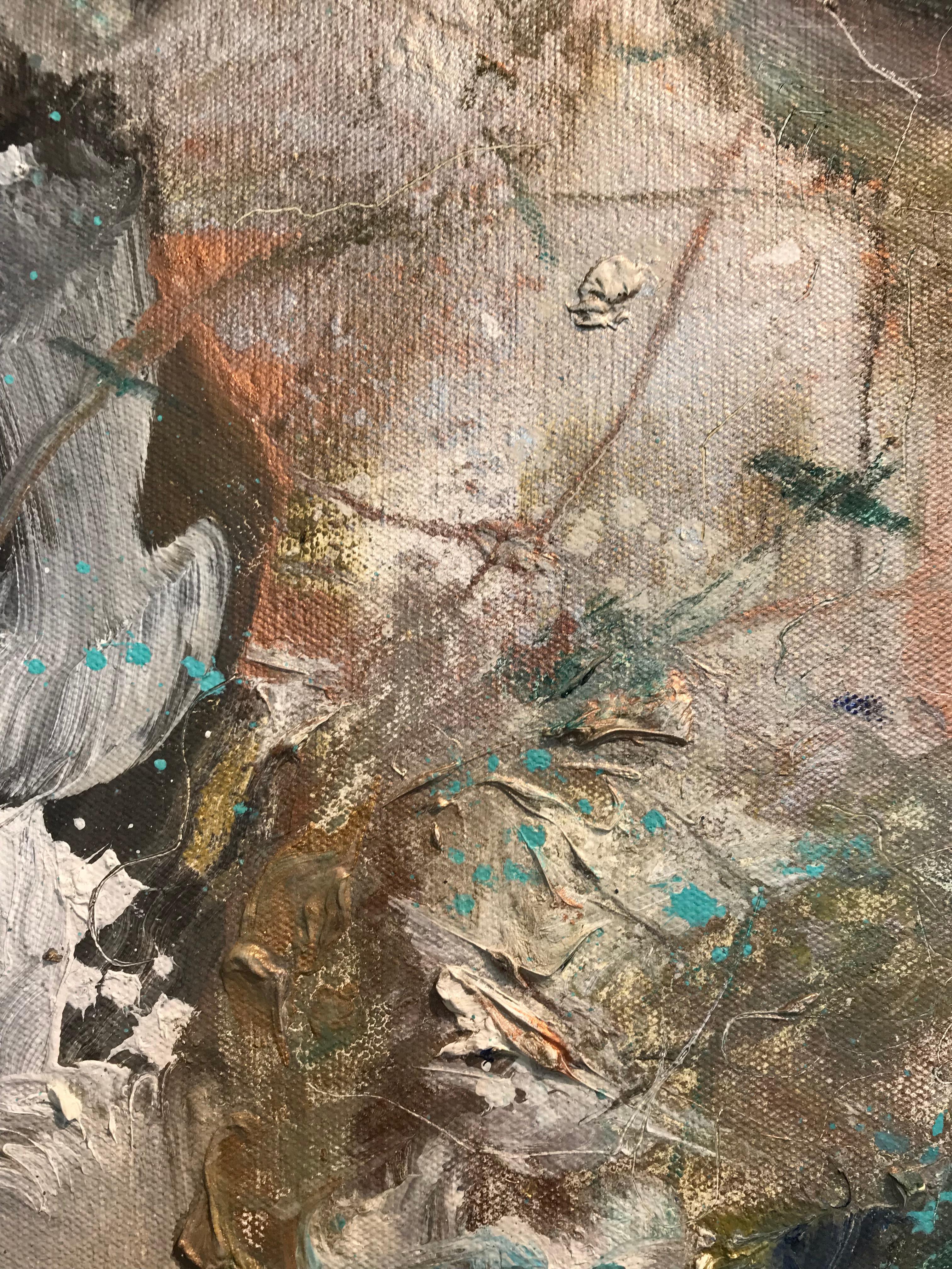 Copper Kintsukuroi II - Gray Abstract Painting by Natalia Wrobel