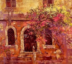 Blossoming Greece - Painting Landscape Colors Brown Purple Pink Yellow