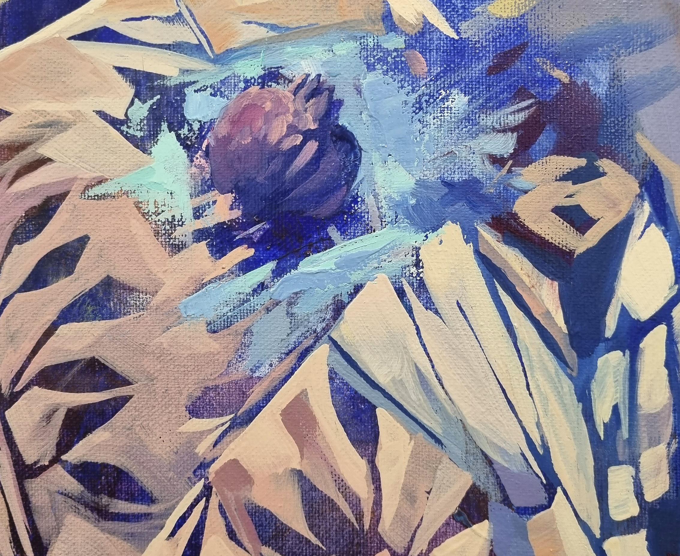 Eve - abstraktes Ölgemälde in Weiß, Grün, Blau, Gelb und Braun (Impressionismus), Painting, von Natalia Yampolskaya