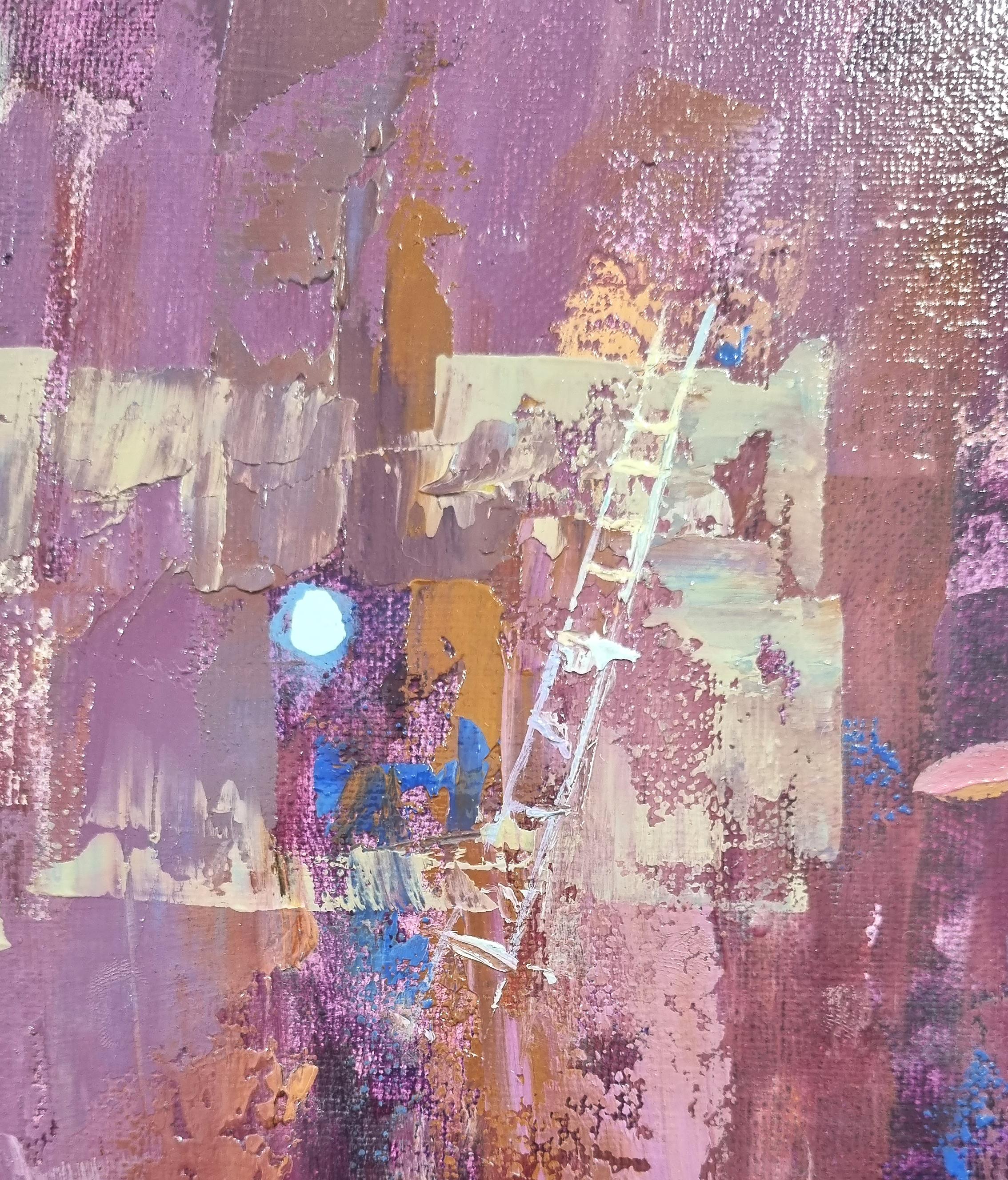 Eve - abstraktes Ölgemälde in Weiß, Grün, Blau, Gelb und Braun (Grau), Abstract Painting, von Natalia Yampolskaya