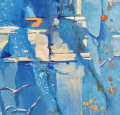 Faro - Pintura al óleo Paisaje Blanco Naranja Marrón