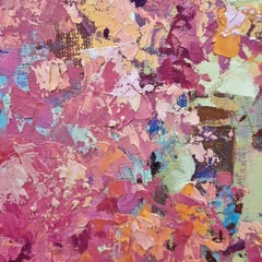 Recuerdos de Grecia - Pintura al óleo Paisaje Gris Blanco Naranja Lila Amarillo Rosa