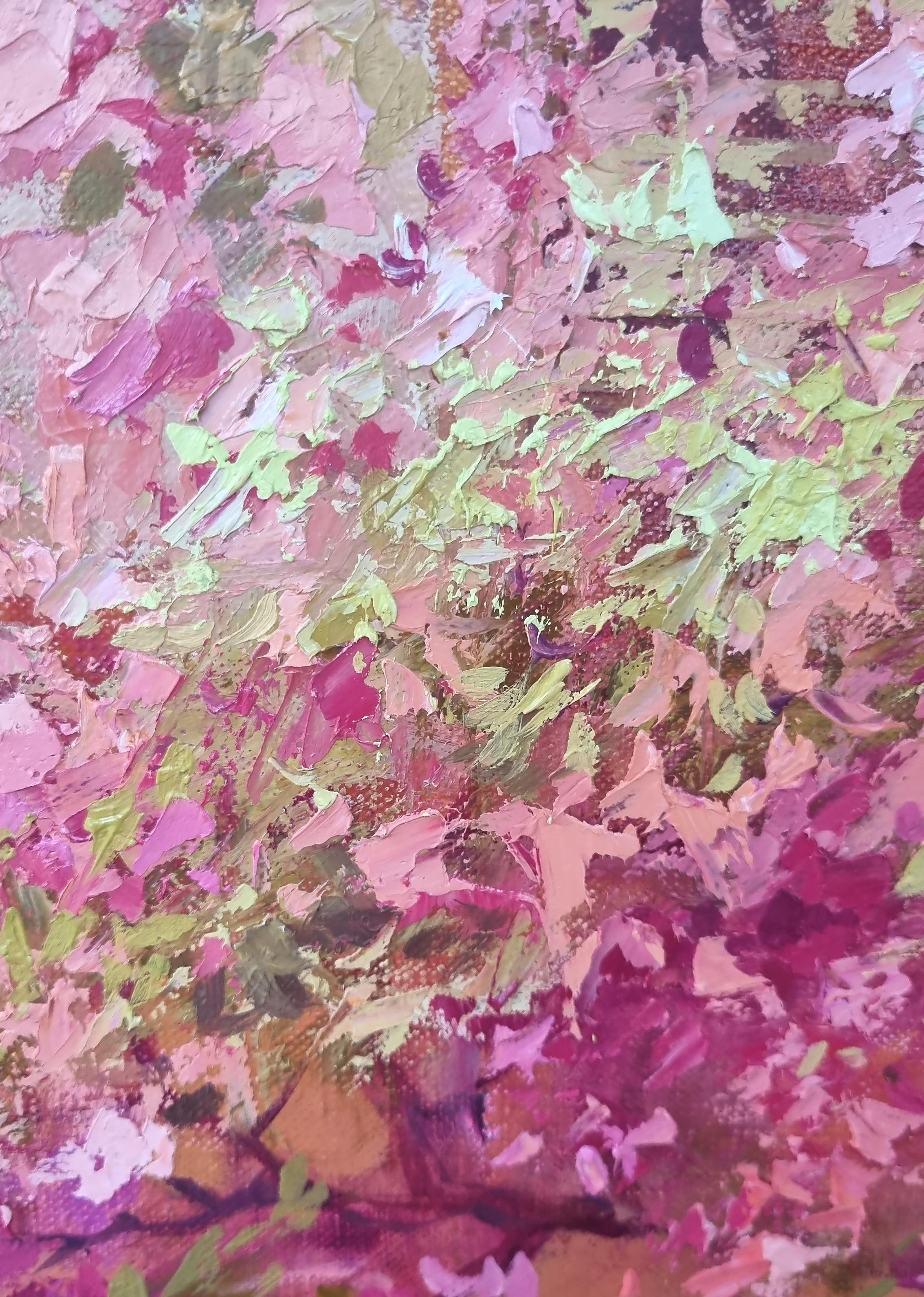 Quando l'oleandro fiorisce - Natura morta a olio Bianco Arancione Lilla Giallo Rosa - Painting di Natalia Yampolskaya