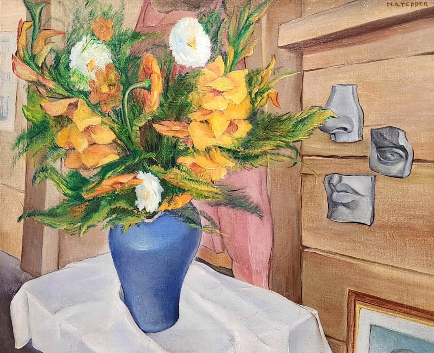 Natalie Arias Tepper Still-Life Painting - Flowers and Casts, New York City Artist, Woodstock, Argent Galleries, Still Life