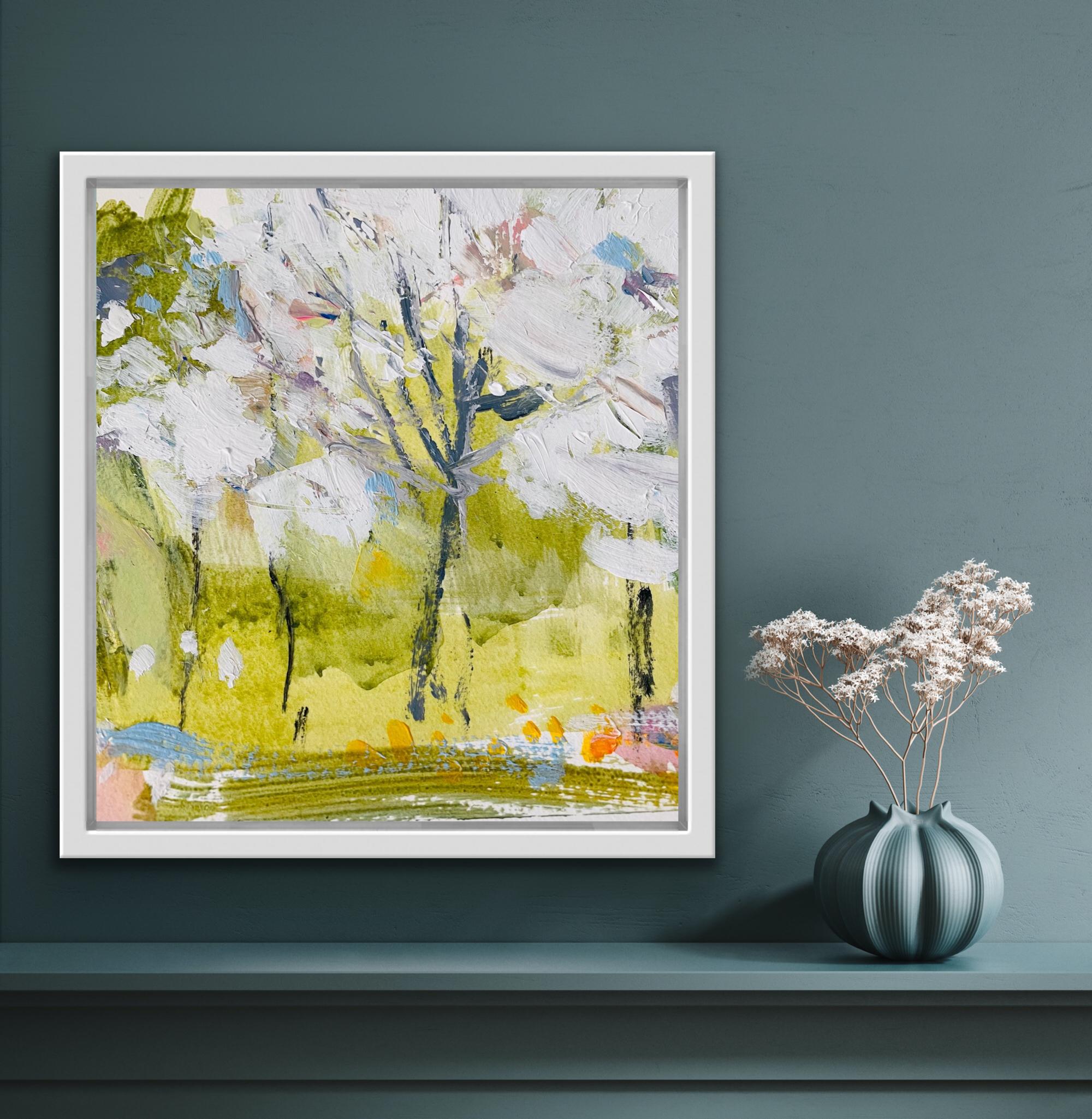 Park Blossom I by Natalie Bird, abstract painting, original art for sale - Beige Abstract Painting by Natalie Bird 