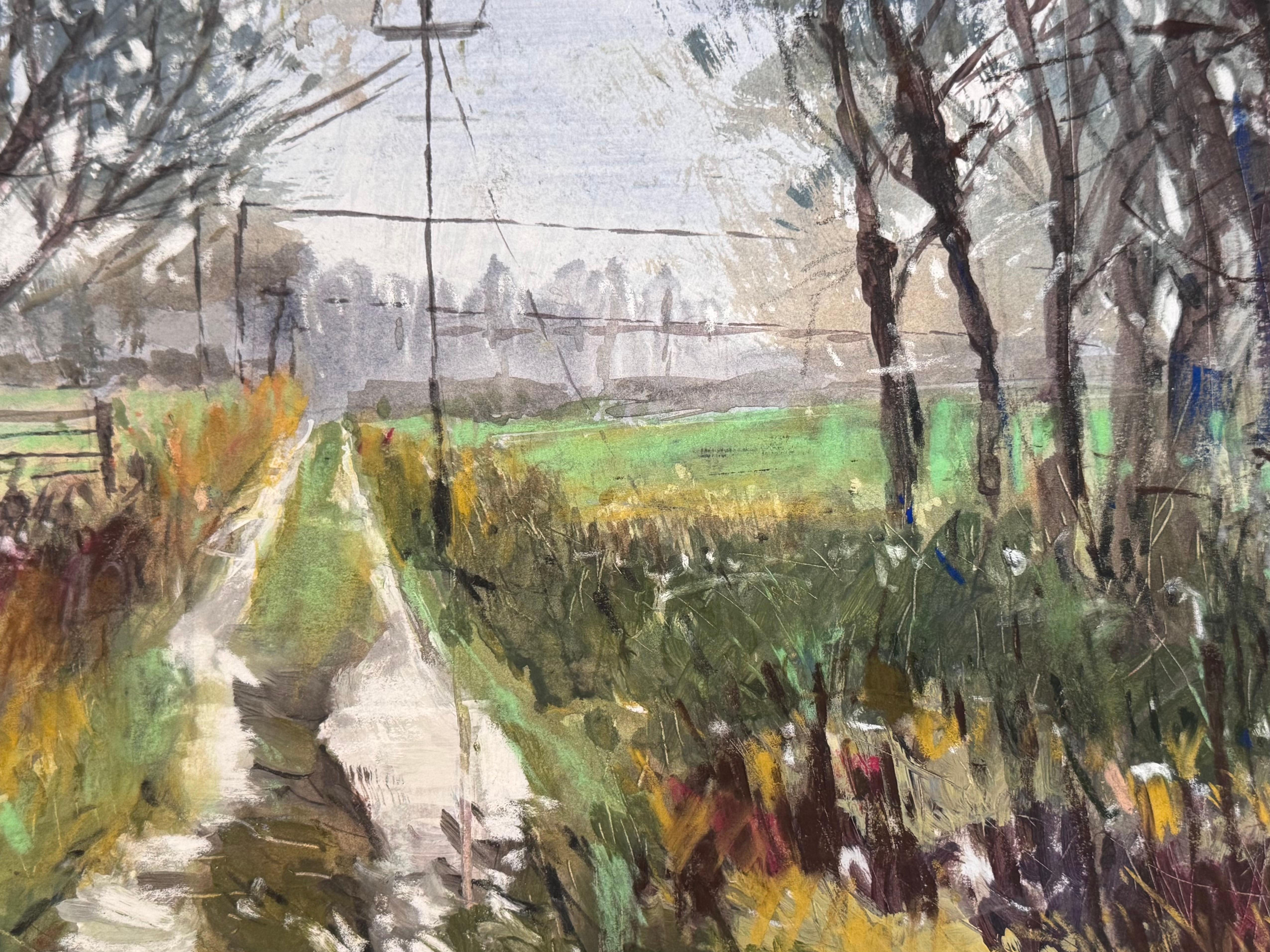 Winter mist - farm track, Original painting, Landscape, Nature, Tree - Mixed Media Art by Natalie Bird