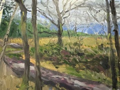 Automne sur la commune, Peinture originale, Paysage, Nature, Arbre