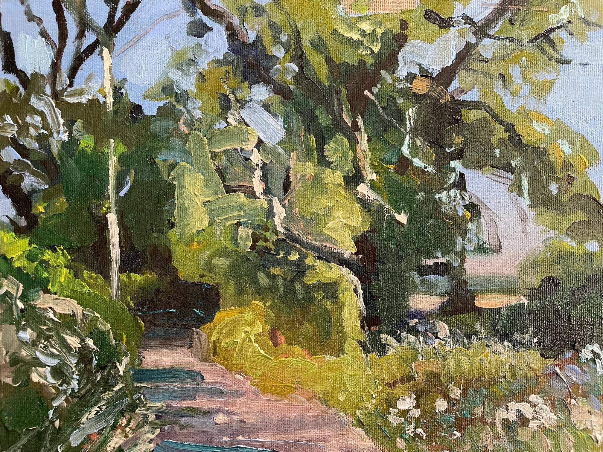 Original oil on linen covered board. Painted in the summer of 2022 during the heatwave in Devon!
Natalie Bird, artist available online and in our gallery at Wychwood Art. Natalie lives in South West London near Wimbledon and paints in mixed media,