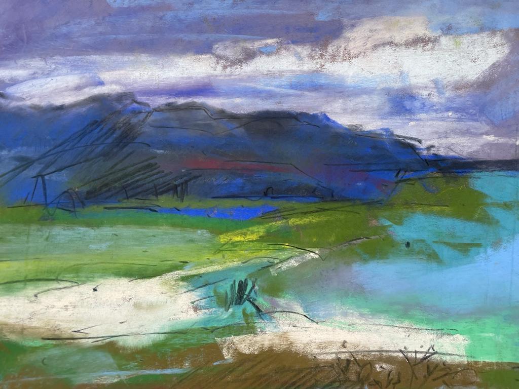 Natalie Bird Abstract Painting - Loch Fyne, seascape, skyscape, Scotland, mountains, walking 