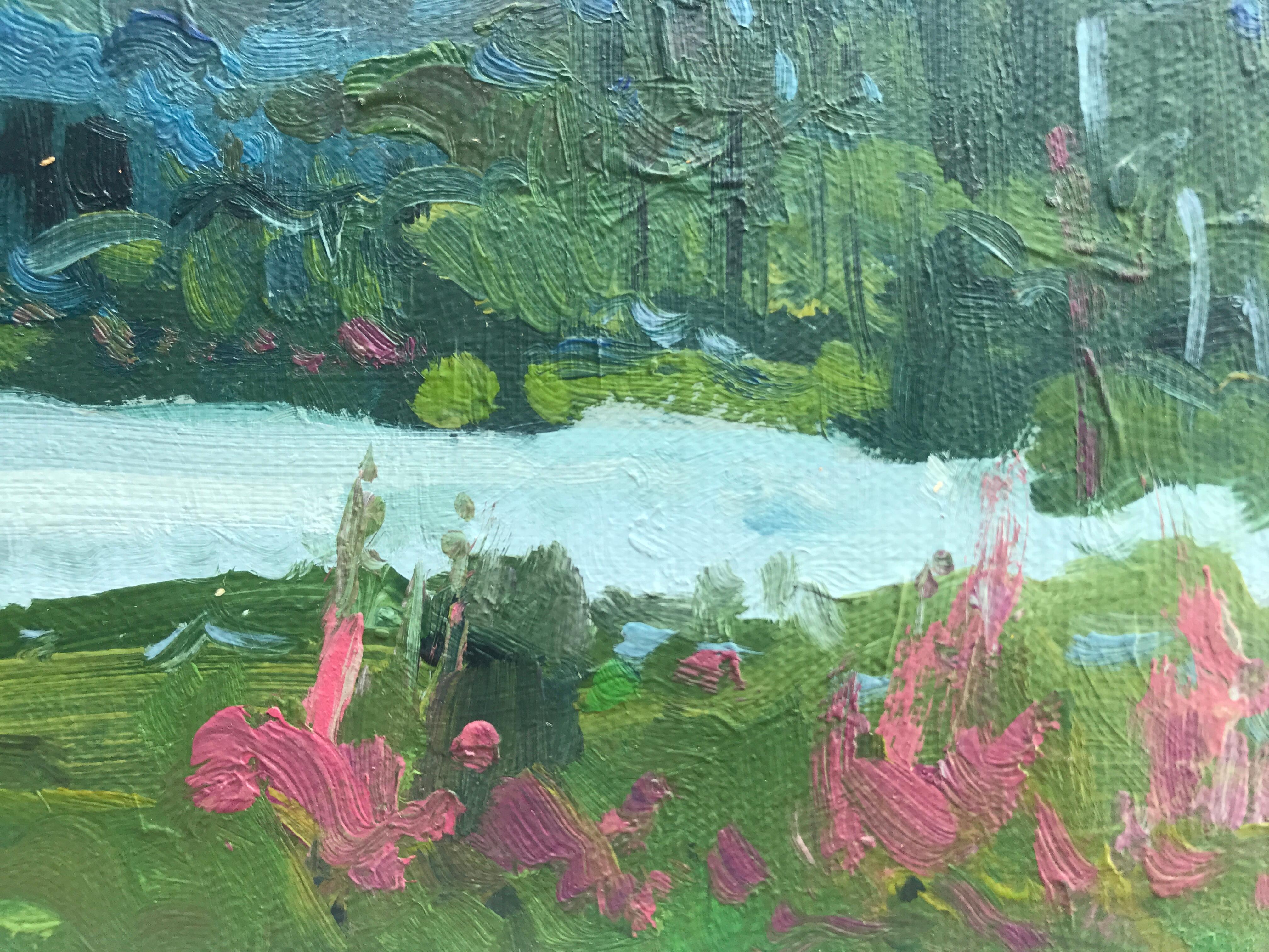 Meadow herb, Scottish borders, Original painting, Landscape, Nature, Pink floral For Sale 10