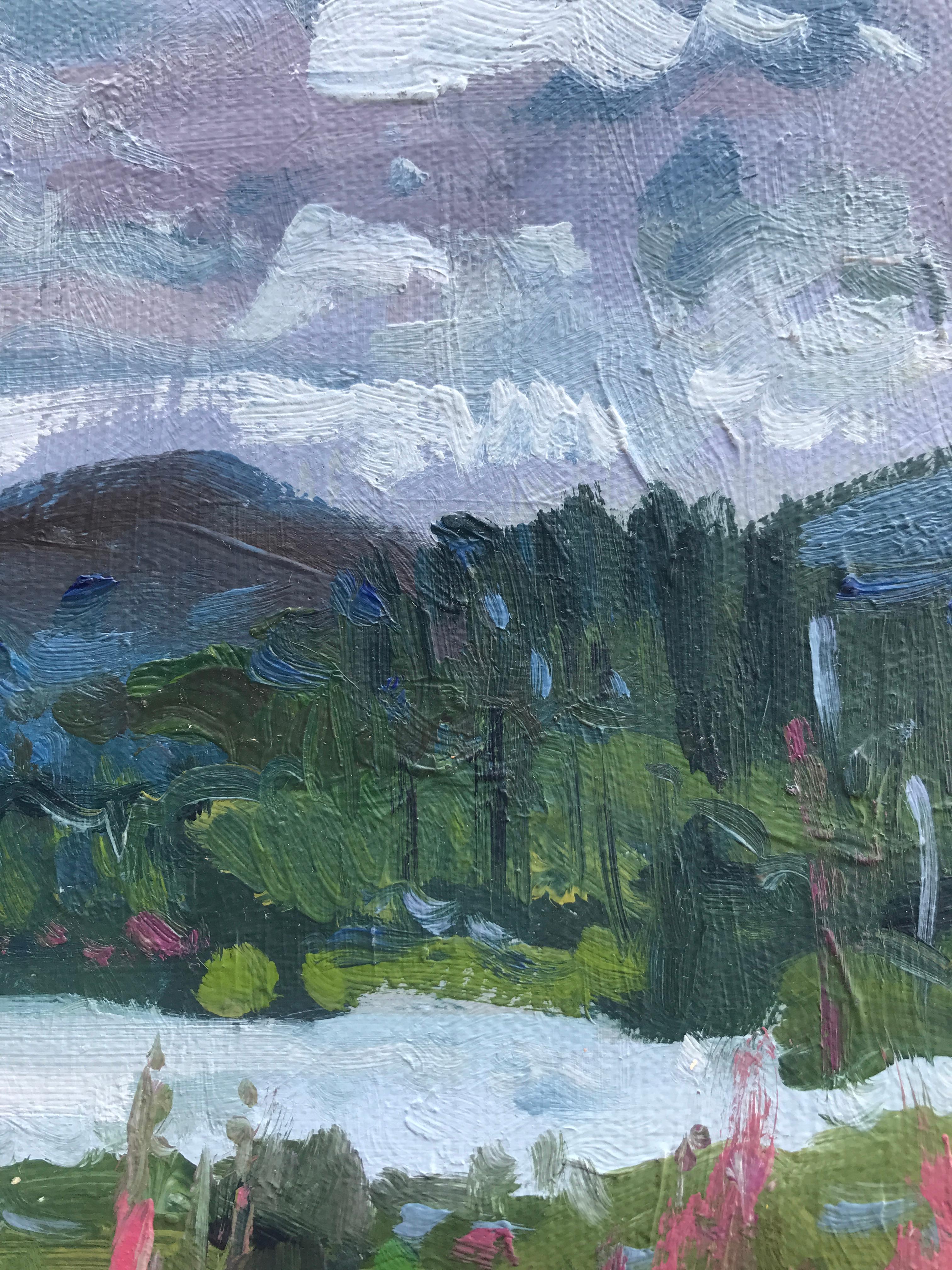 Erba di campo, Frontiere scozzesi, Quadro originale, Paesaggio, Nature, Rosa floreale in vendita 10