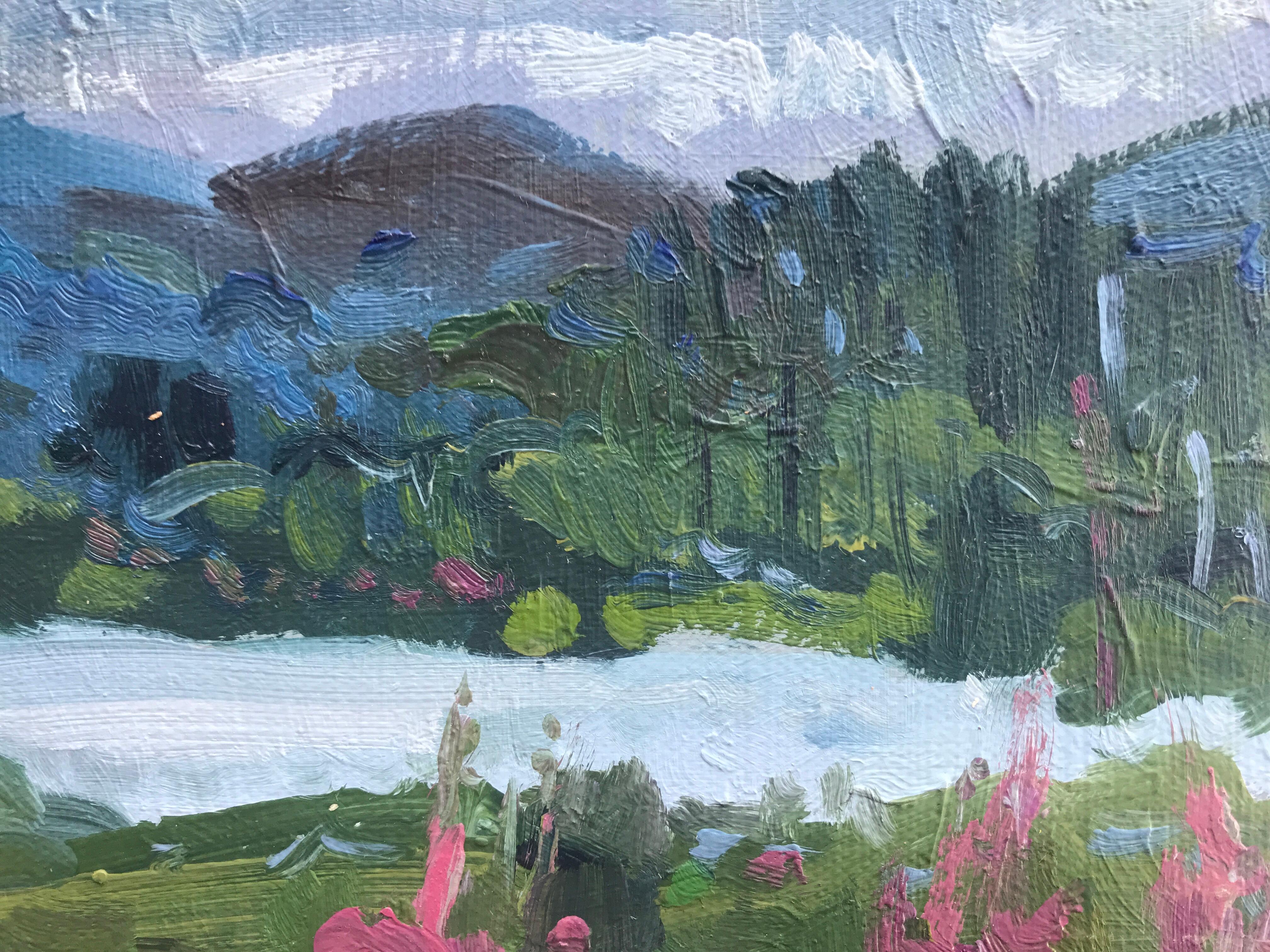 Meadow herb, Scottish borders, Original painting, Landscape, Nature, Pink floral For Sale 2