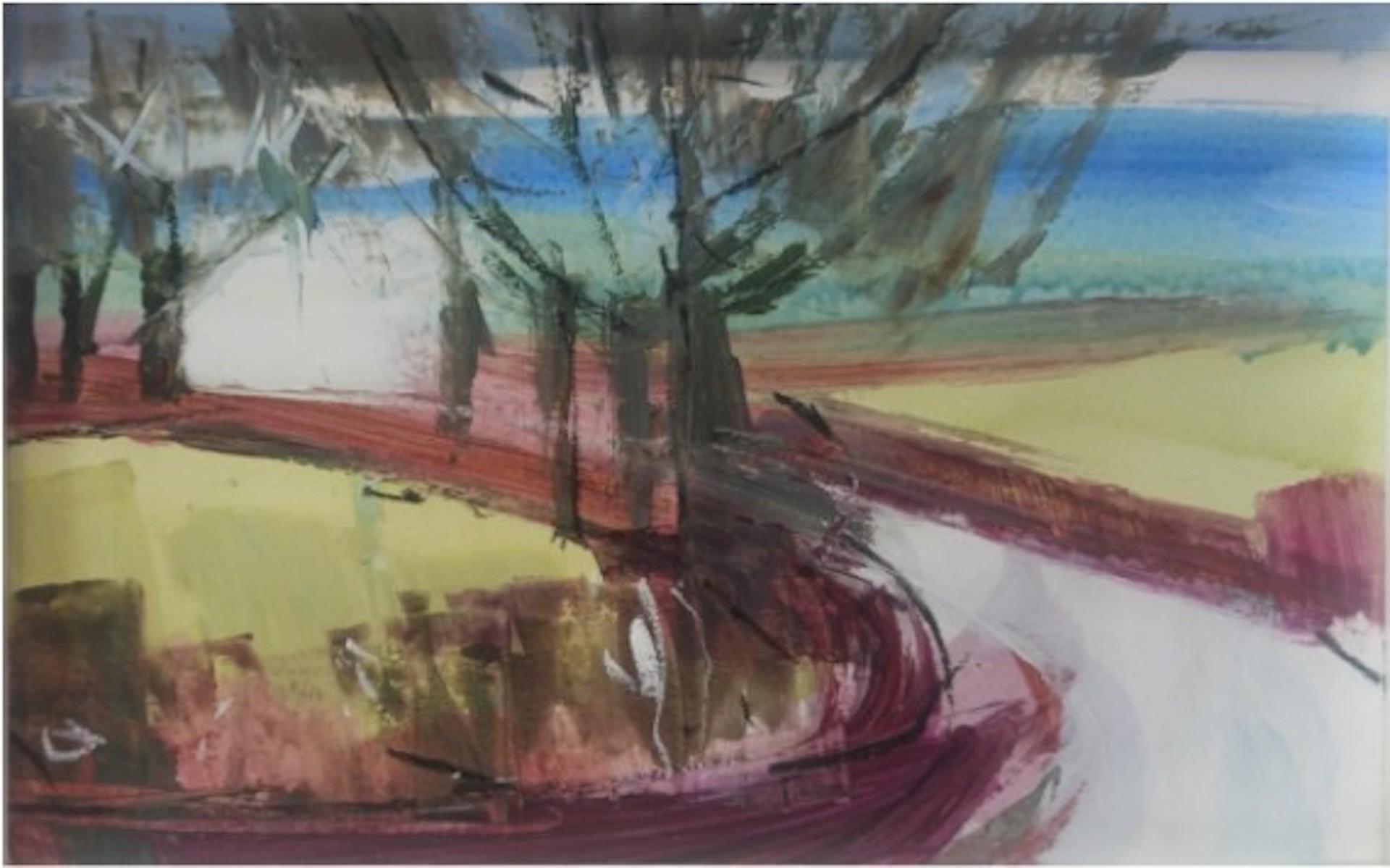 Landscape Painting Natalie Bird - Natalie Oiseau, Country Lane I, peinture expressionniste abstraite originale