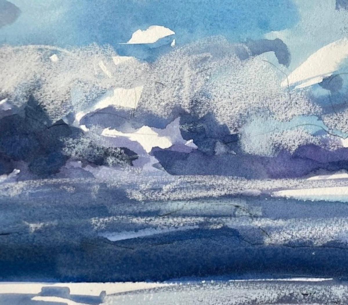 Uccello di Natalie, Vista sul traghetto di Fetlar, Pittura di paesaggio, Arte in stile impressionista - Abstract Painting Grigio di Natalie Bird
