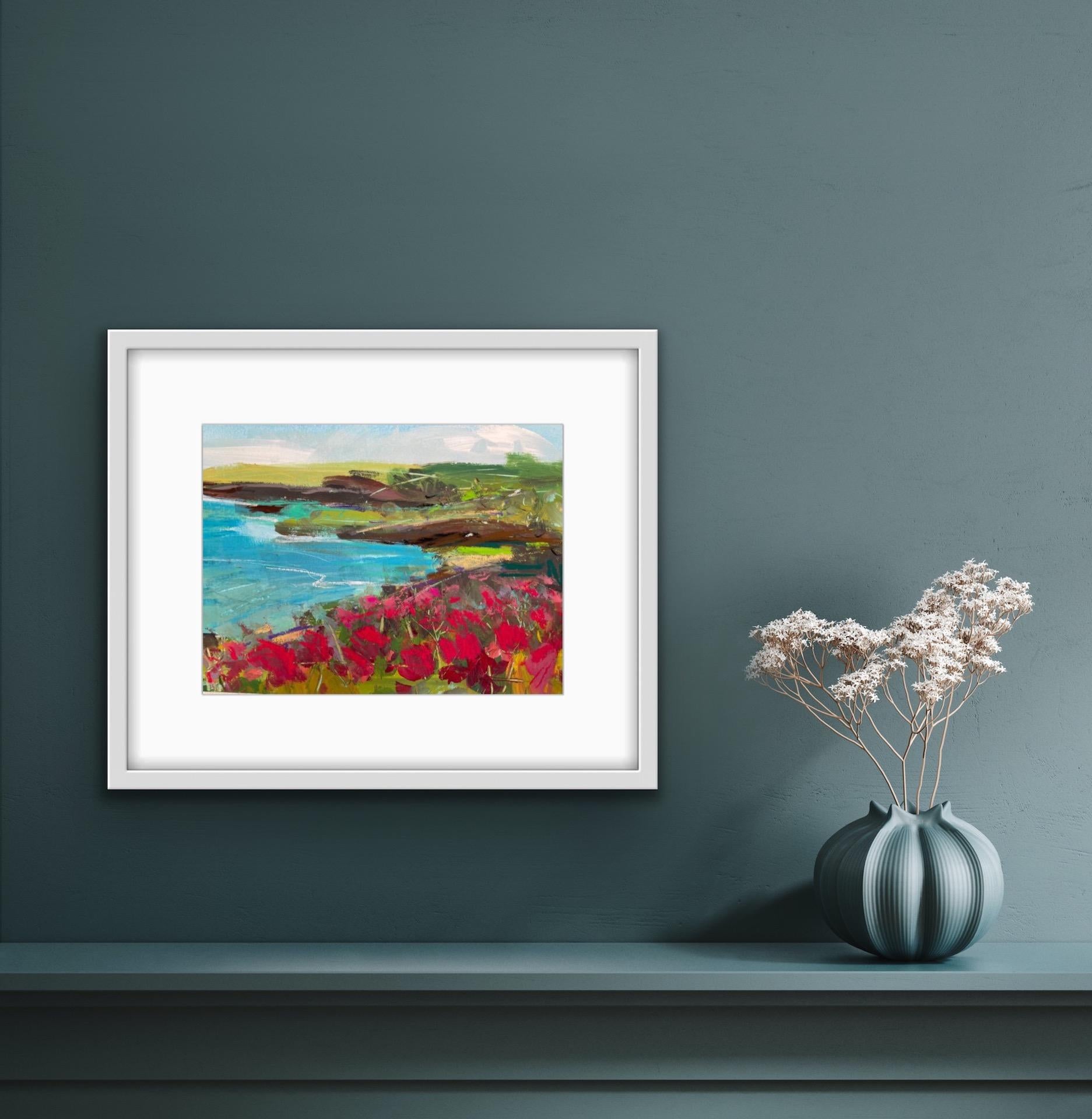 Natalie Bird, Poppies, Cornish Coast, Affordable Original Art, Floral Art For Sale 2