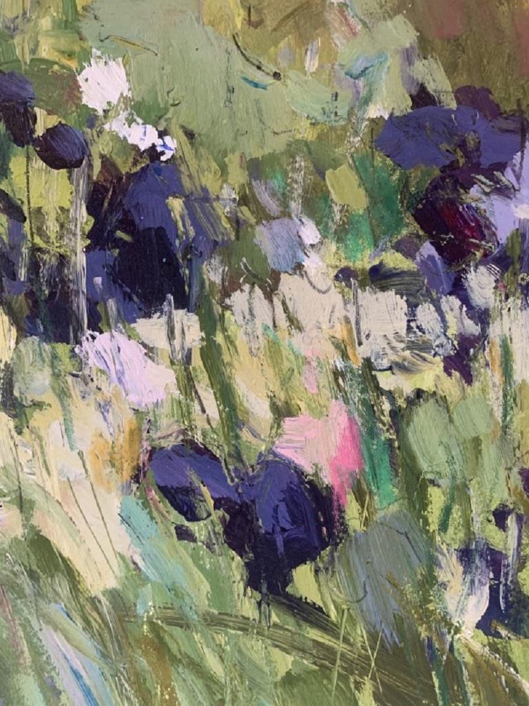 Natalie Bird, Summer evening in the garden with irises, Original floral painting 2