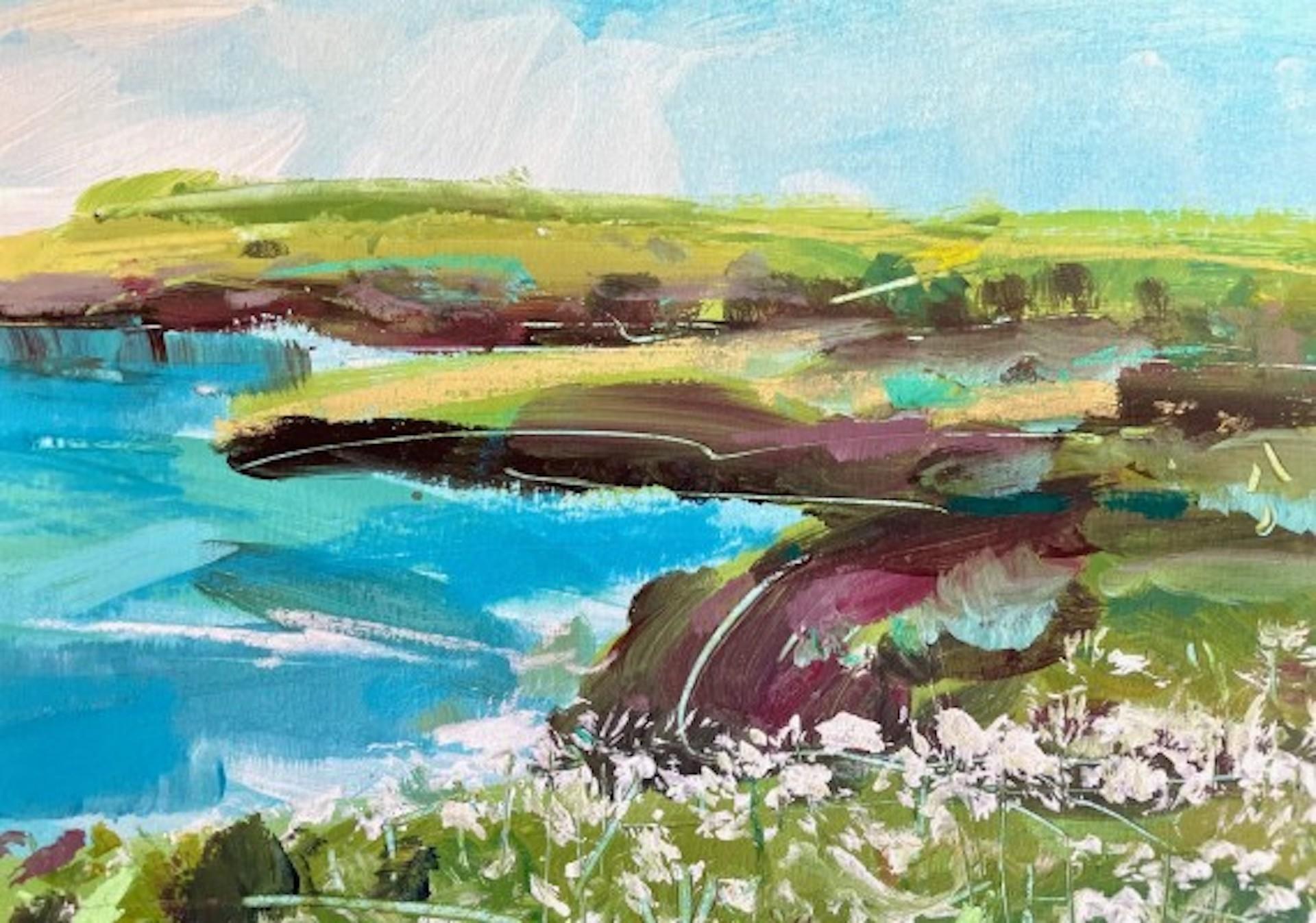 Natalie Bird, Wildflowers on the Cliff, Art of Cornwall, Art original à prix abordable