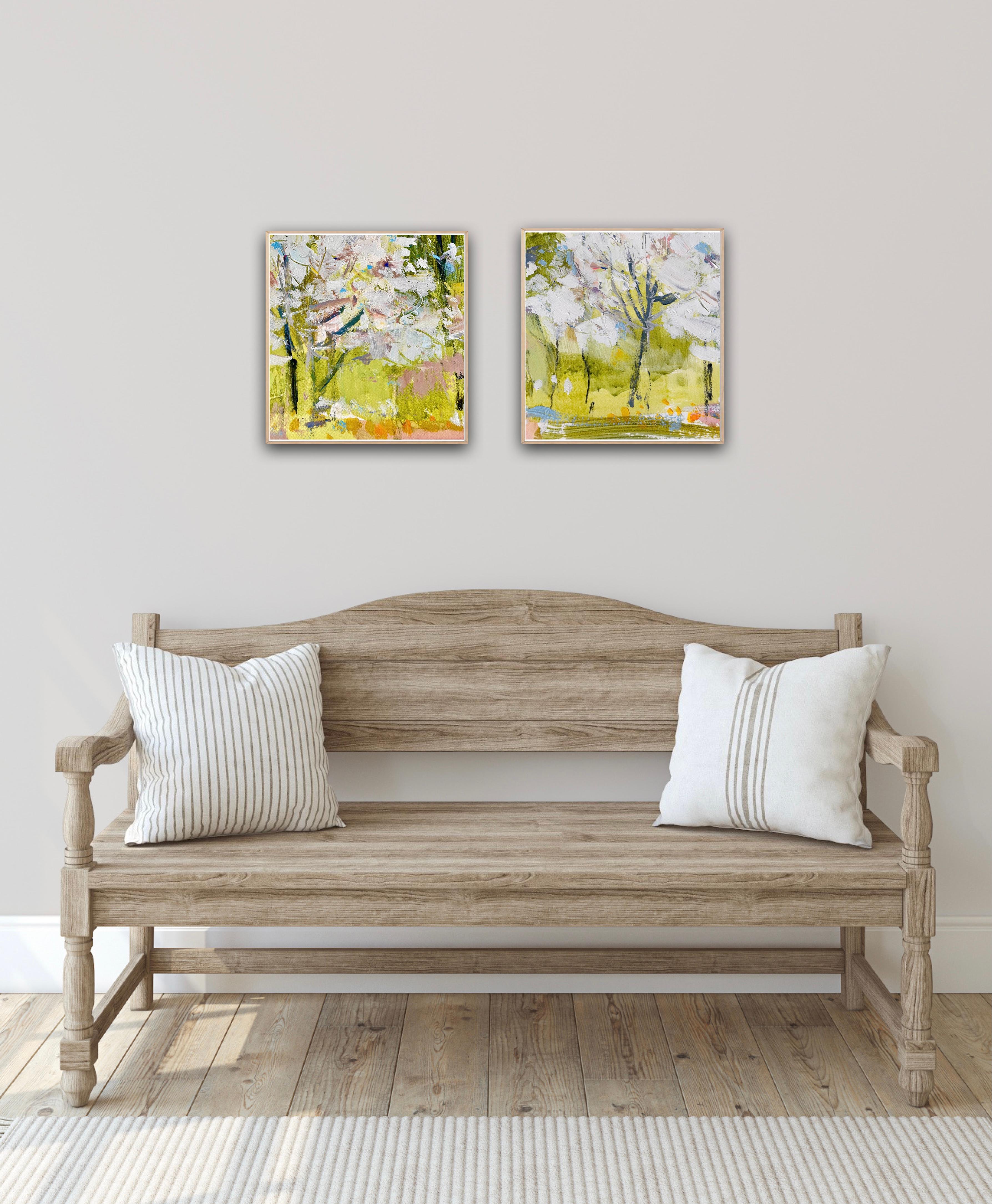 Park Blossom I und Park Blossom II Diptychon (Beige), Landscape Painting, von Natalie Bird