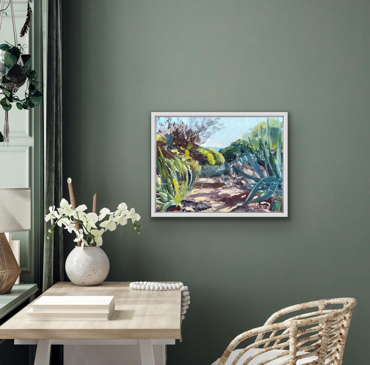 Portuguese Cactus, Plant, Landscape, Seascape, Nature, Impressionist - Abstract Painting by Natalie Bird