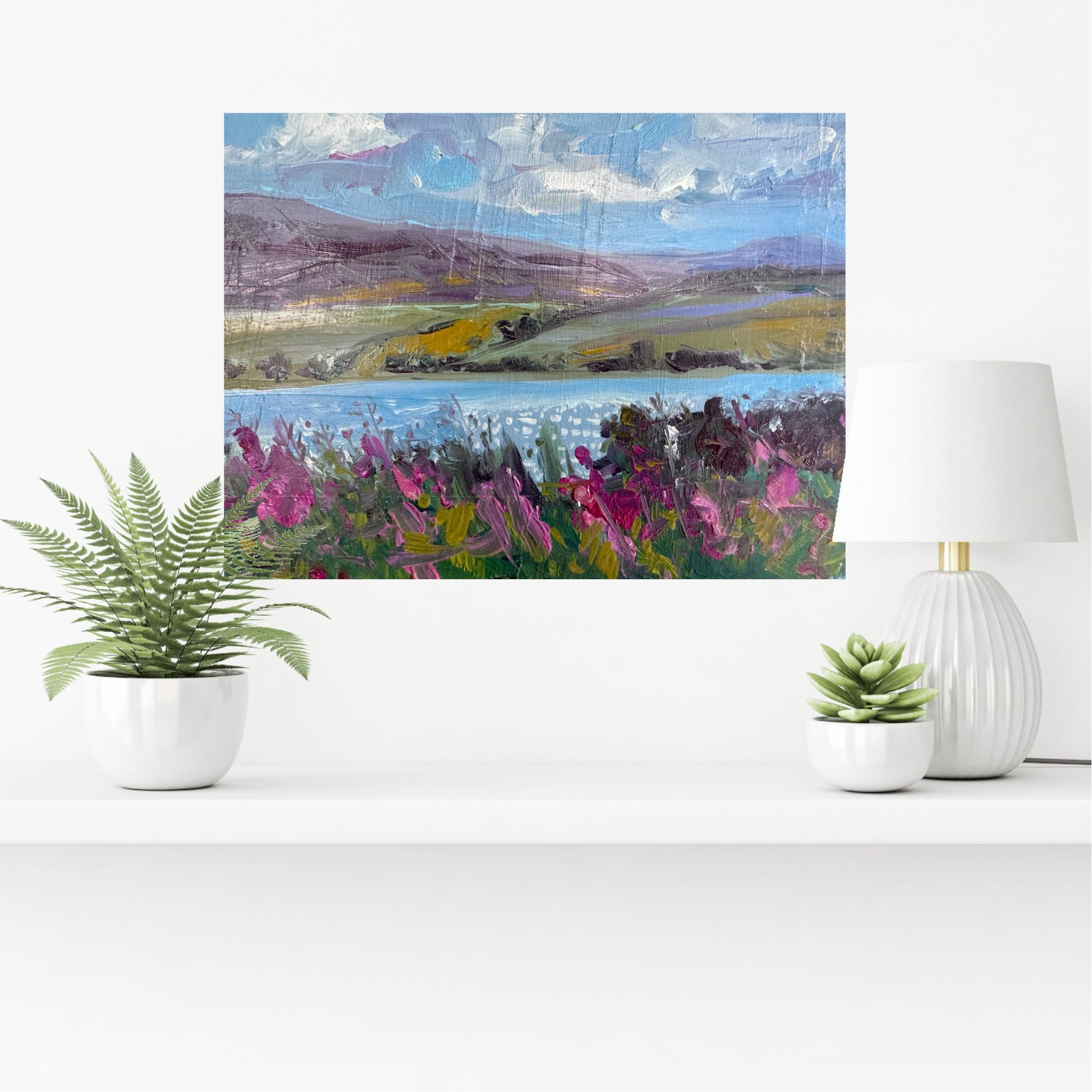 Destello en el lago, Pintura original, Paisaje, Naturaleza, Árbol - Painting Contemporáneo de Natalie Bird