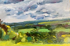 Spring Green Landscape, Surrey Hills, peinture originale, Paysage, Nature, Arbre