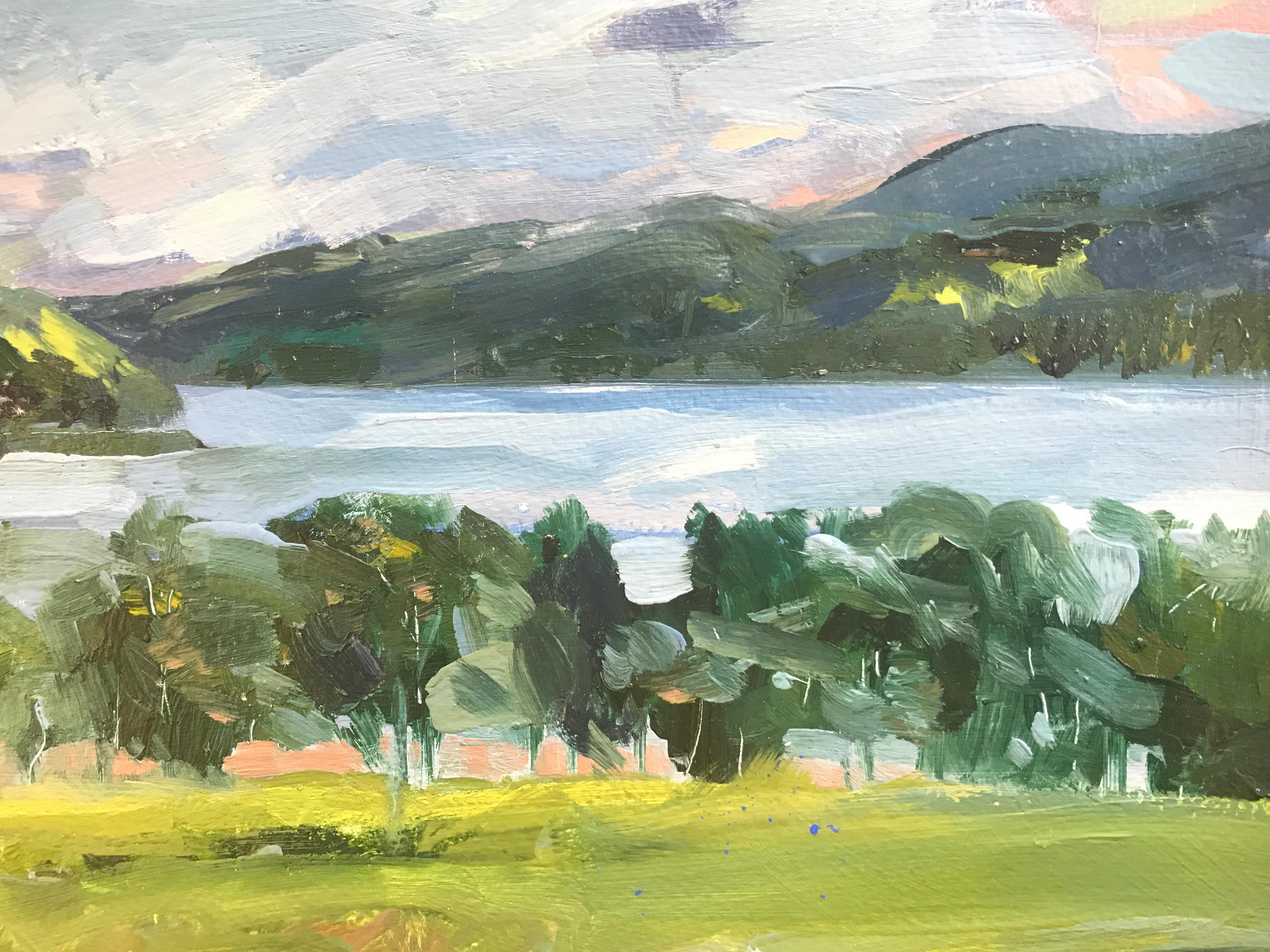 Still Day By The Loch, Ecosse, Peinture originale, Paysage, Nature, Art Green en vente 6