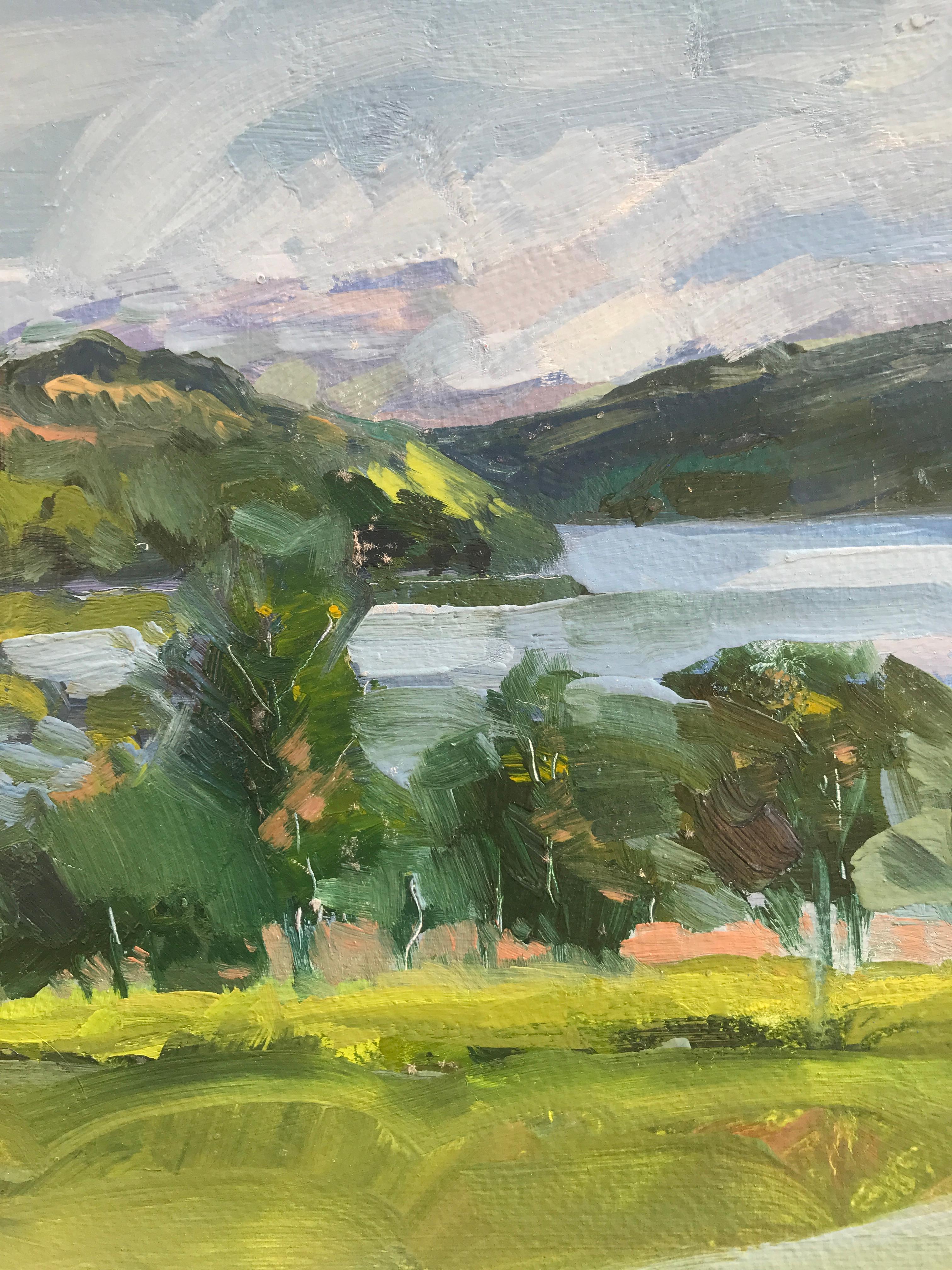 Still Day By The Loch, Ecosse, Peinture originale, Paysage, Nature, Art Green en vente 7