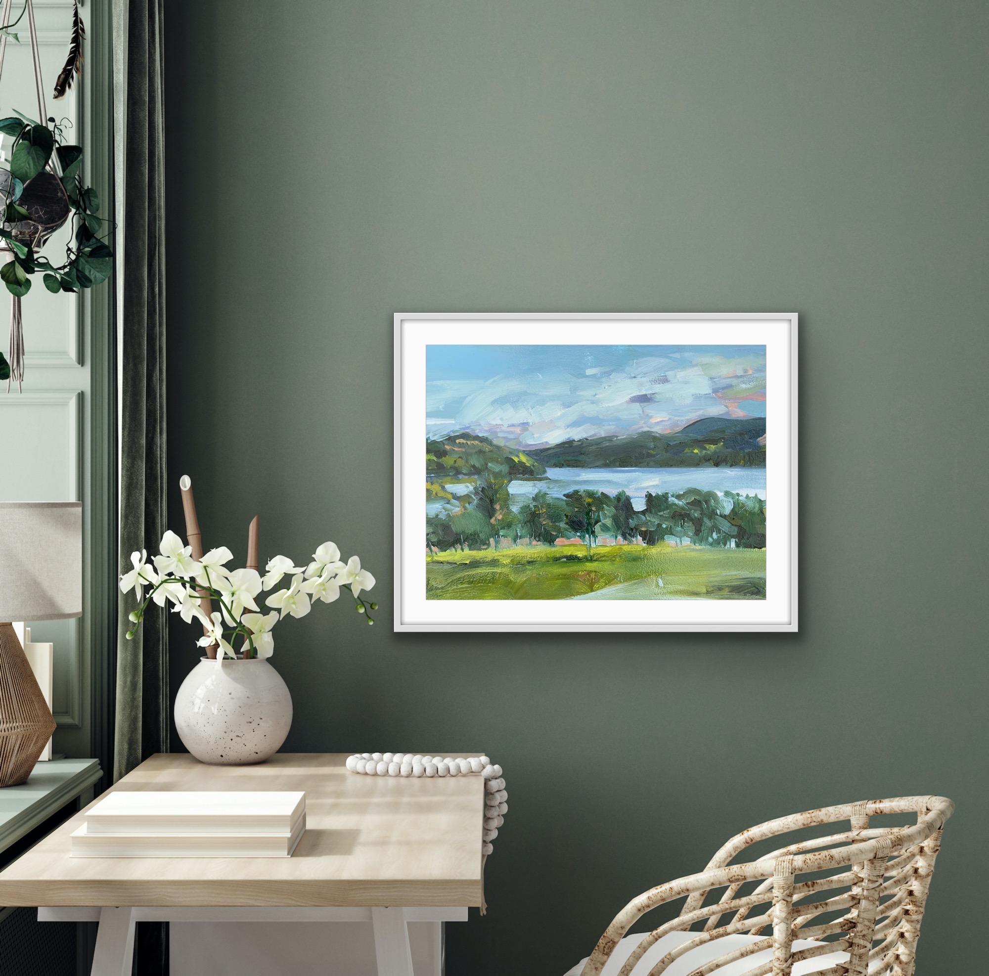 Still Day By The Loch, Ecosse, Peinture originale, Paysage, Nature, Art Green en vente 8