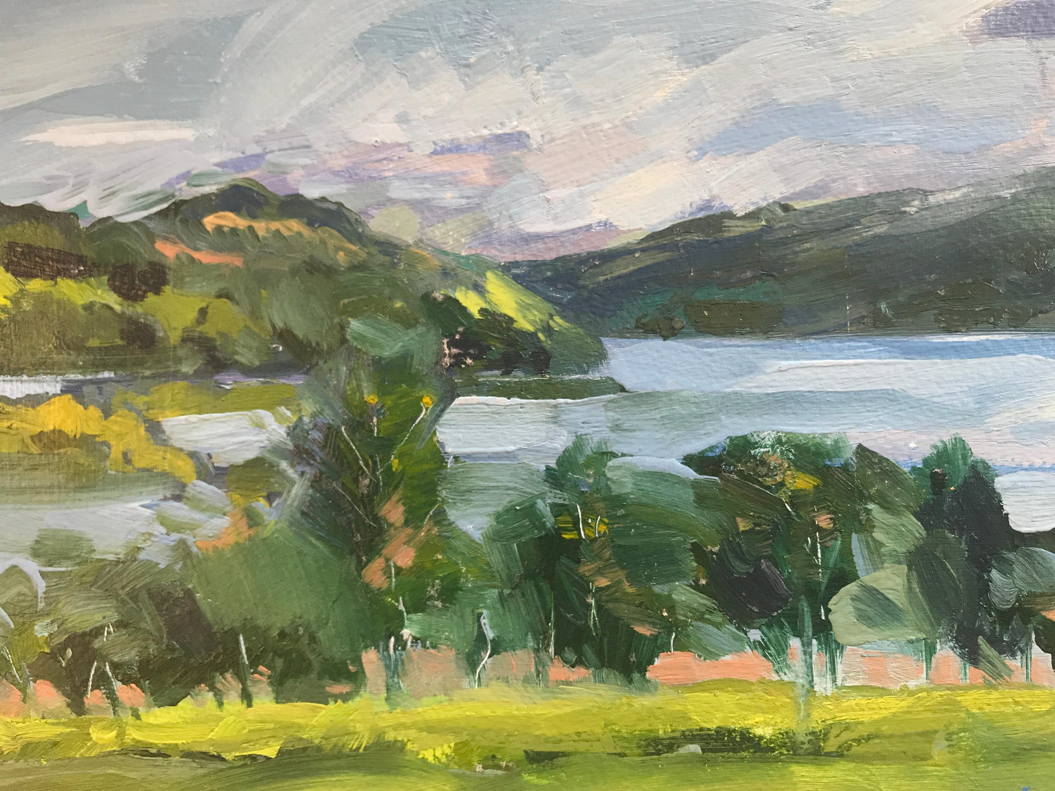 Still Day By The Loch, Ecosse, Peinture originale, Paysage, Nature, Art Green en vente 10