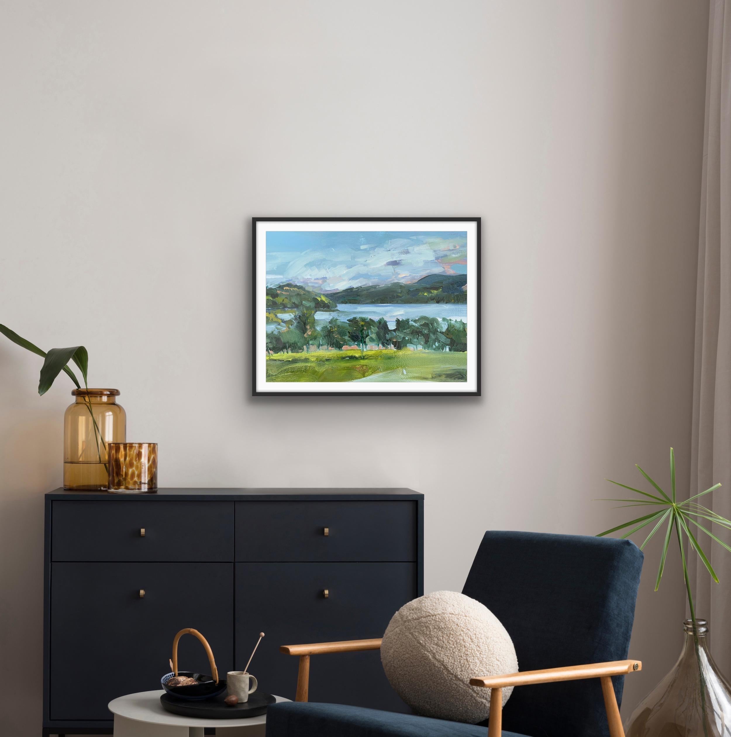 Still Day By The Loch, Ecosse, Peinture originale, Paysage, Nature, Art Green en vente 10
