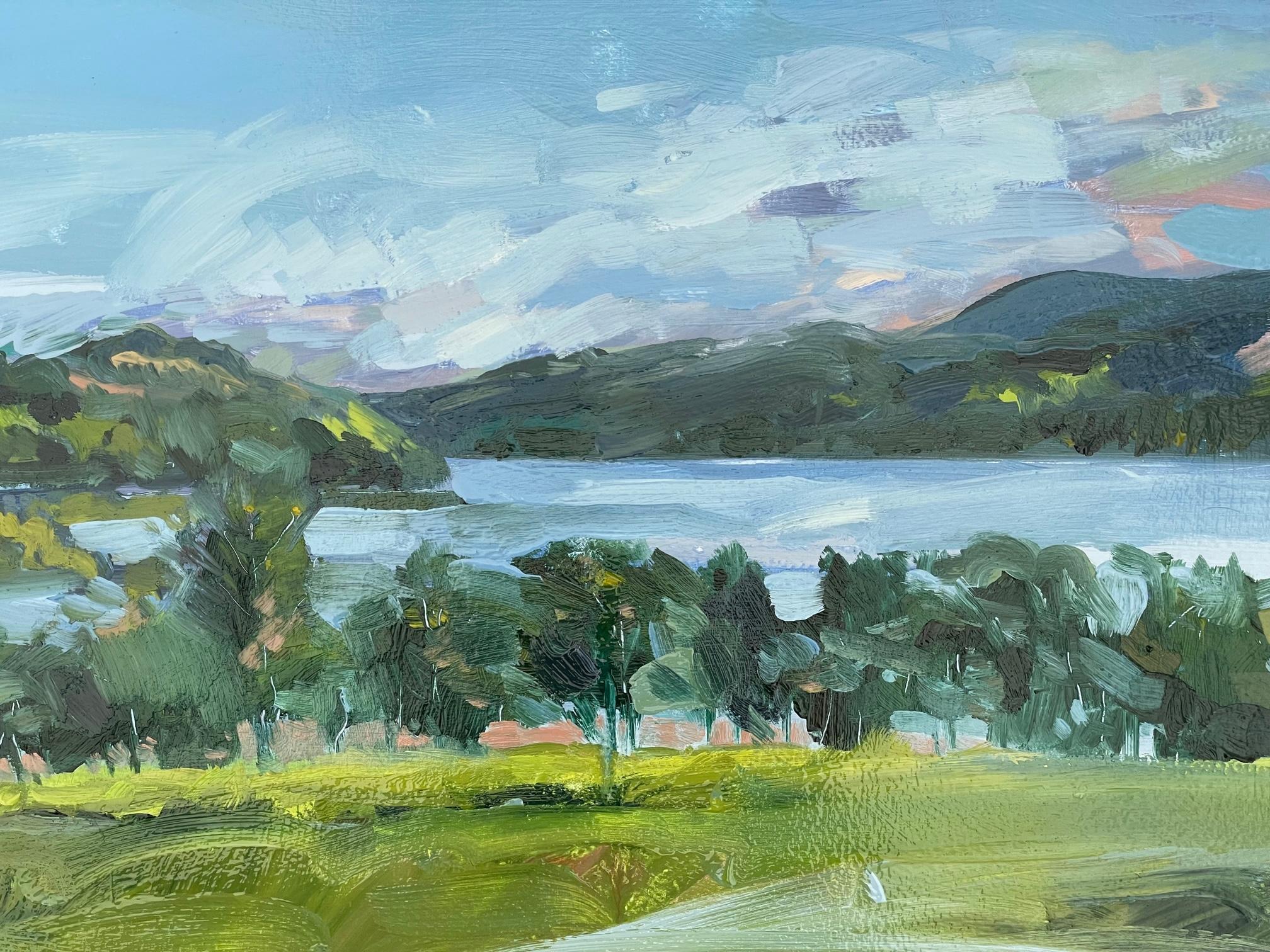 Landscape Painting Natalie Bird - Still Day By The Loch, Ecosse, Peinture originale, Paysage, Nature, Art Green