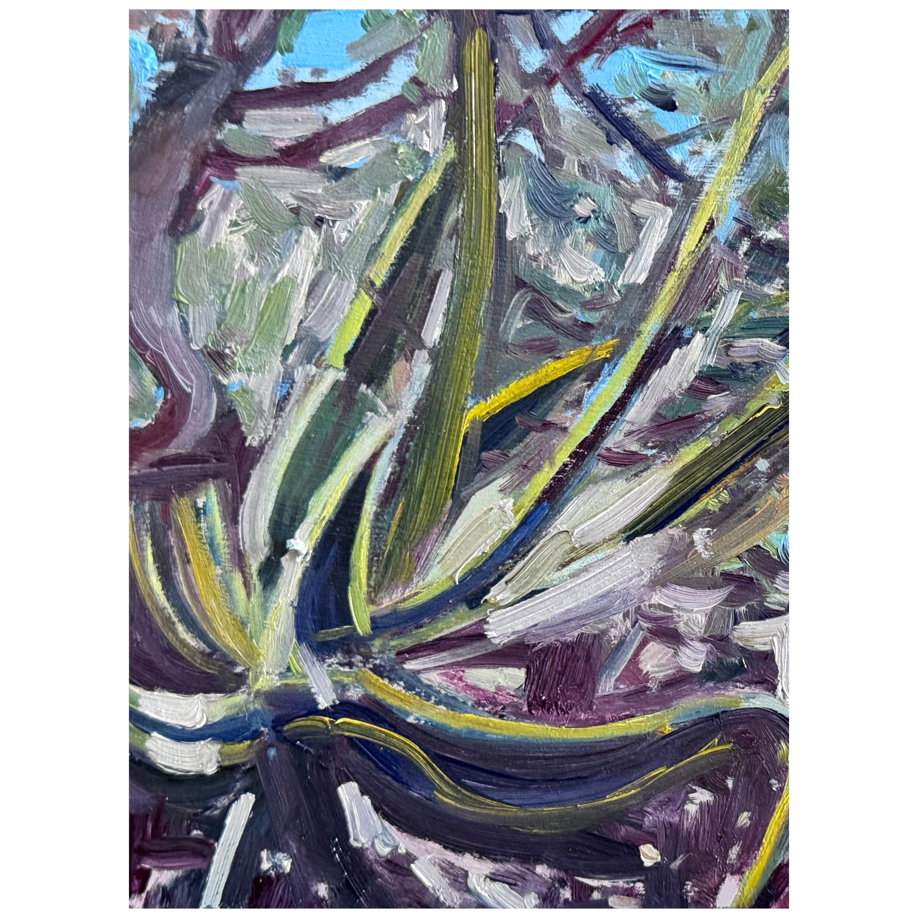 Passeggiata al mare, Quadro originale, Paesaggio, Nature, Albero - Still-Life Painting Grigio di Natalie Bird