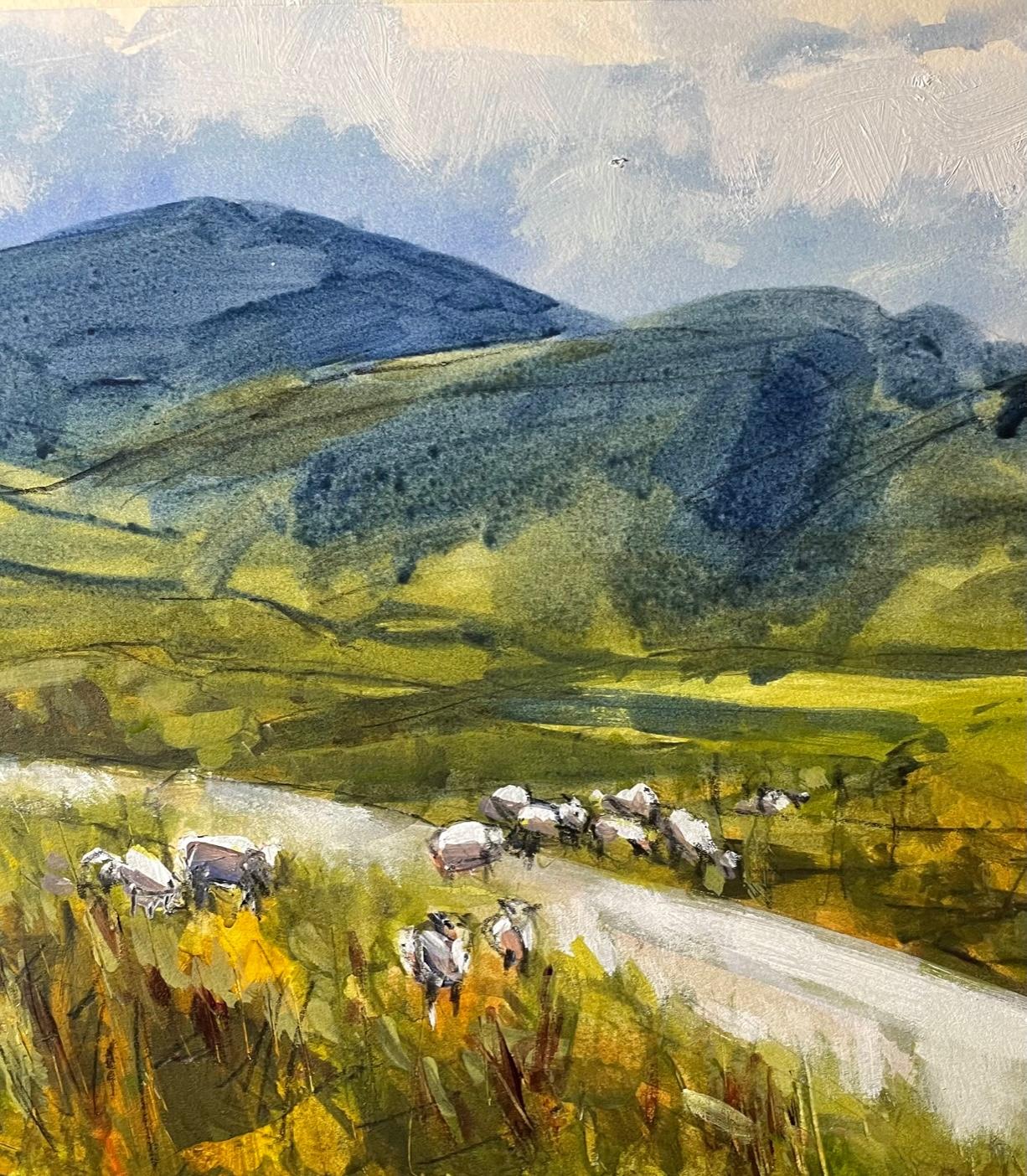 Wandering sheep Ben Mohr, sheep art, shepherd art, nature art, hill art - Painting by Natalie Bird