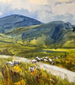 Pecore erranti Ben Mohr, arte della pecora, arte del pastore, arte della natura, arte della collina