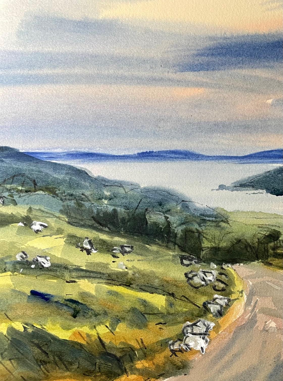 Winter view with sheep, Loch Craignish  - Impressionist Painting by Natalie Bird