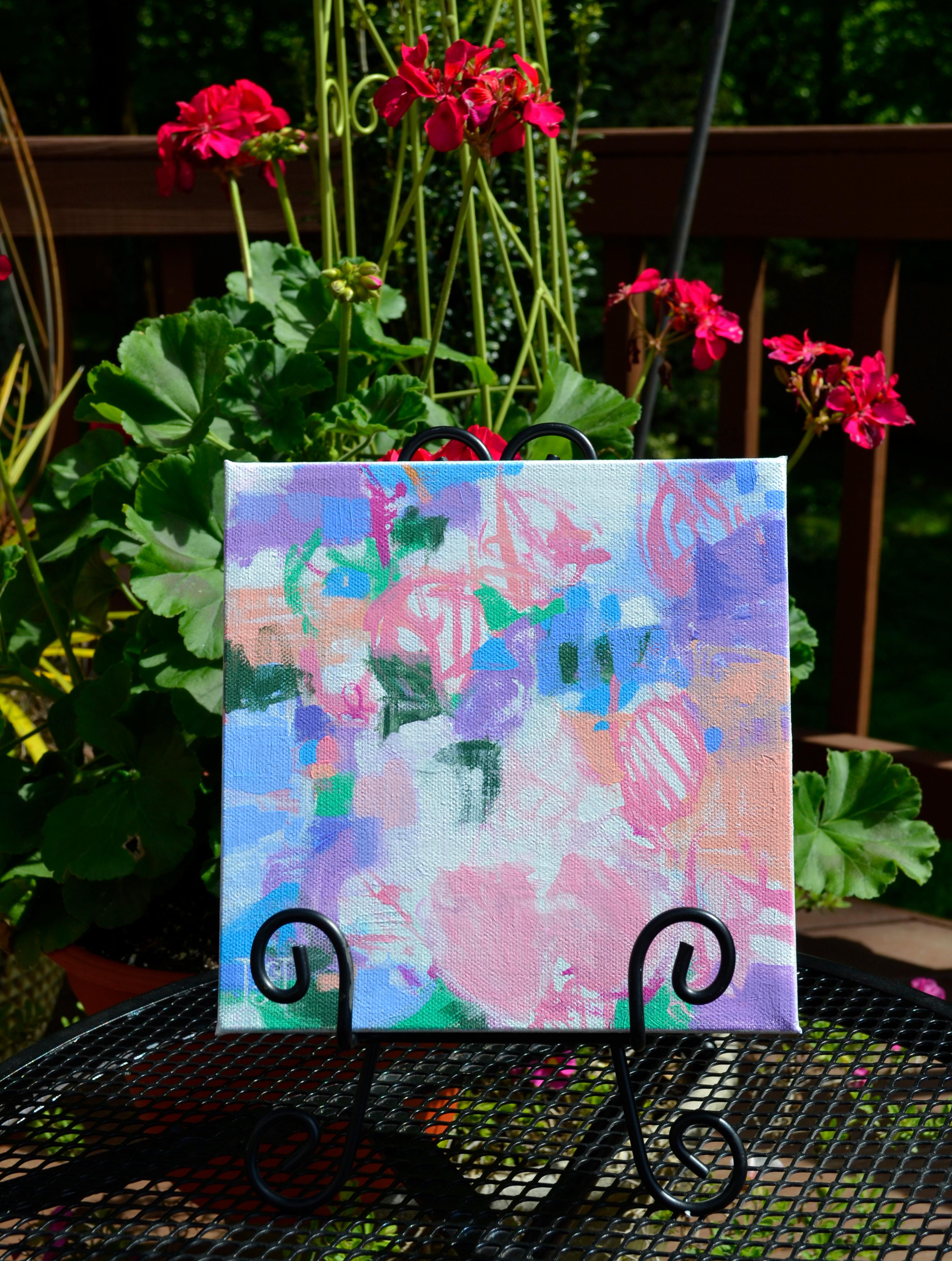 <p>Artist Comments<br>Pastel blossoms flourish in artist Natalie George's whimsical abstract piece. She reflects on the overwhelming wonderment felt when surrounded by beautiful flowers at their peak. Soft petals and light fragrances take form in