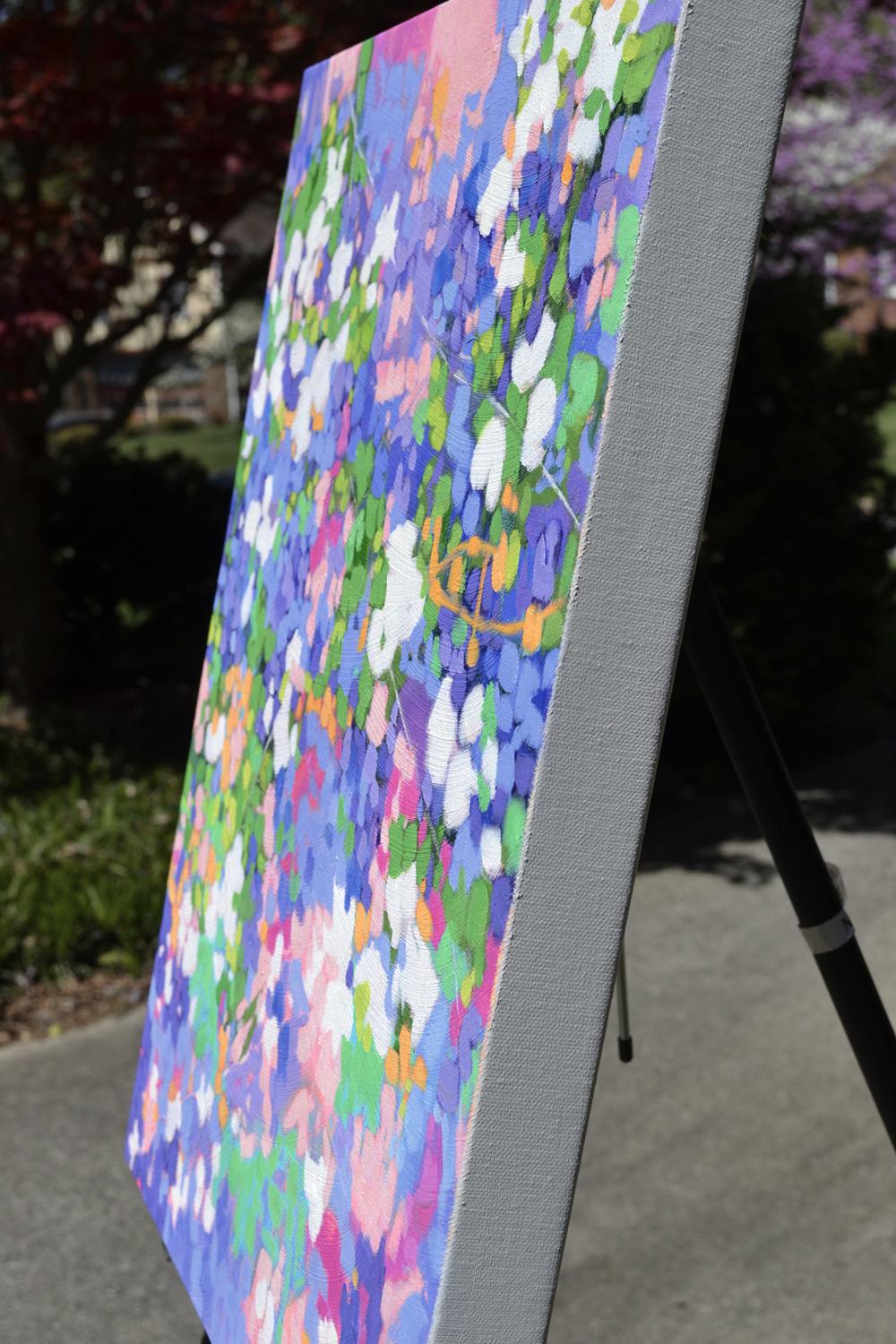 Primavera in città, pittura ad olio astratta - Painting di Natalie George