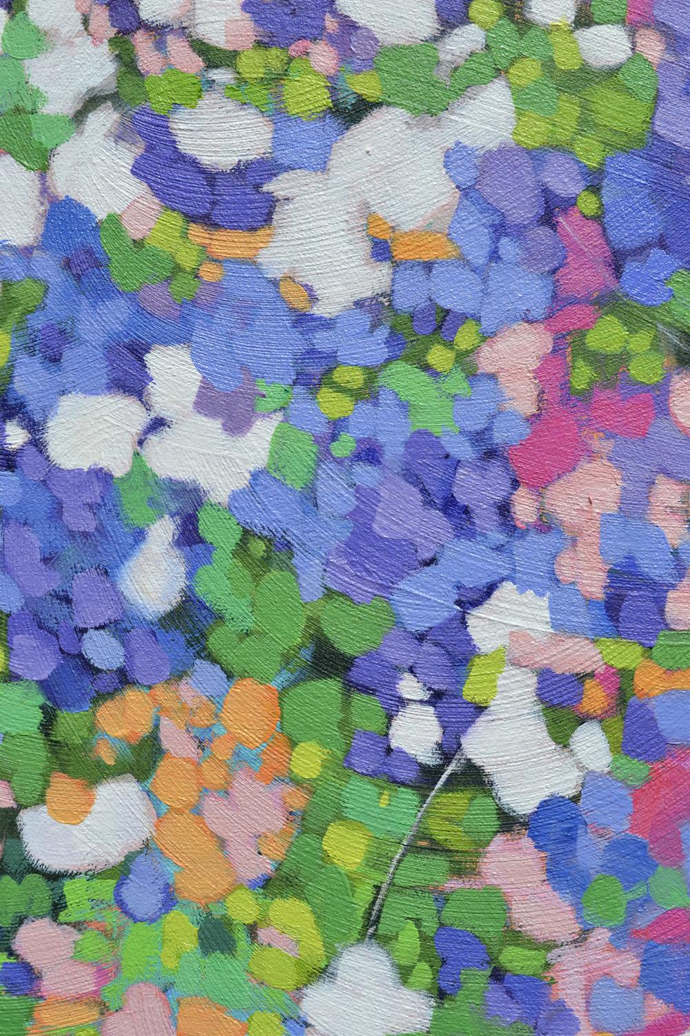 Primavera in città, pittura ad olio astratta - Abstract Painting Viola di Natalie George