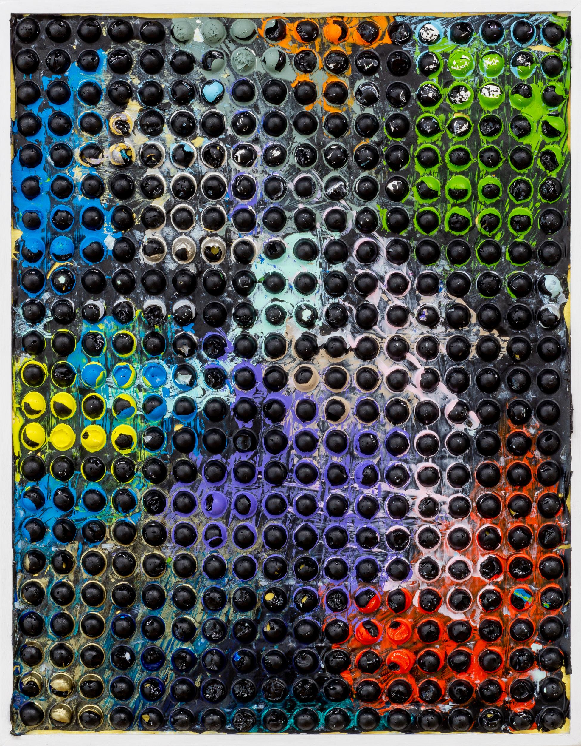 Abstract Painting di NATALIE HARRISON - BLACK CIRCLE QUILT I - Quadro acrilico incorniciato, strutturato, scultoreo e modellato