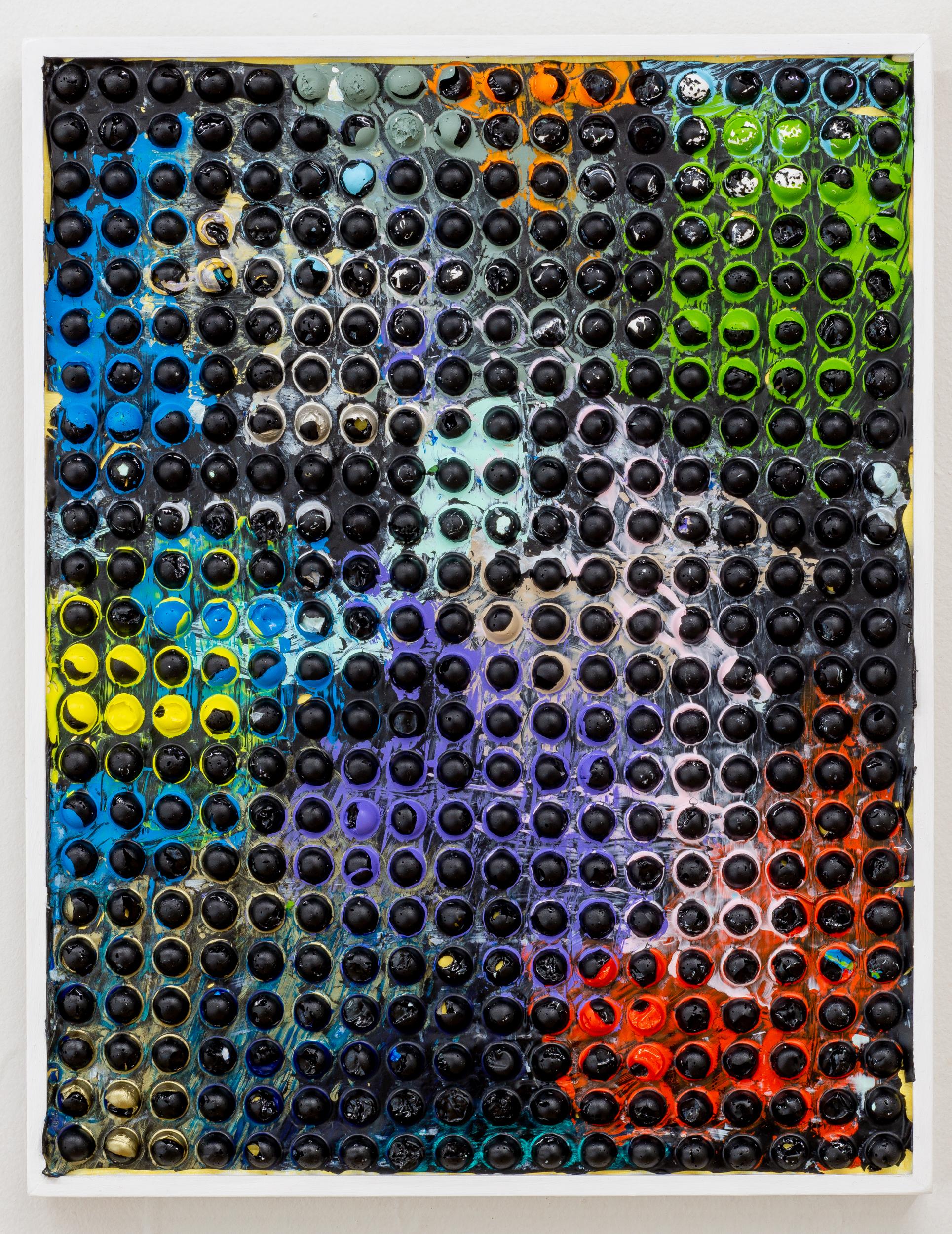 BLACK CIRCLE QUILT I - Quadro acrilico incorniciato, strutturato, scultoreo e modellato - Painting di NATALIE HARRISON