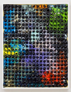 NOIR CIRCLE QUILT I - Peinture encadrée, texturée, sculpturale et en acrylique moulé