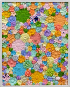 FLOWER TAPESTRY I - Framed, Textured, Sculptural, Molded Acrylic Painting