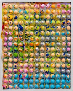 MULTICOLOR CIRCLE QUILT VI - Framed, Textured, Sculptural Acrylic Painting