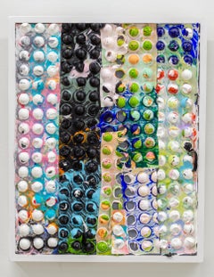 MULTICOLOR CIRCLE QUILT III - Framed, Textured, Sculptural Acrylic Painting
