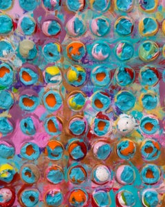 BLUE CIRCLE QUILT I -Framed, Textured, Sculptural, Molded Acrylic Painting