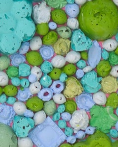 BLUE & GREEN TAPESTRY II - Framed, Sculptural Acrylic Painting on Wood Panel