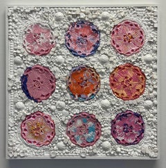 Colcha de flores 3- pintura acrílica enmarcada y moldeada con textura